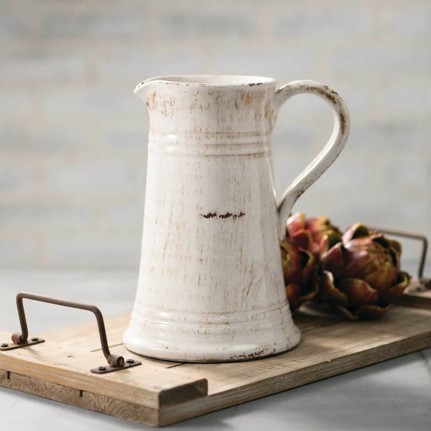 Rustic Ivory Glazed Ceramic Pitcher