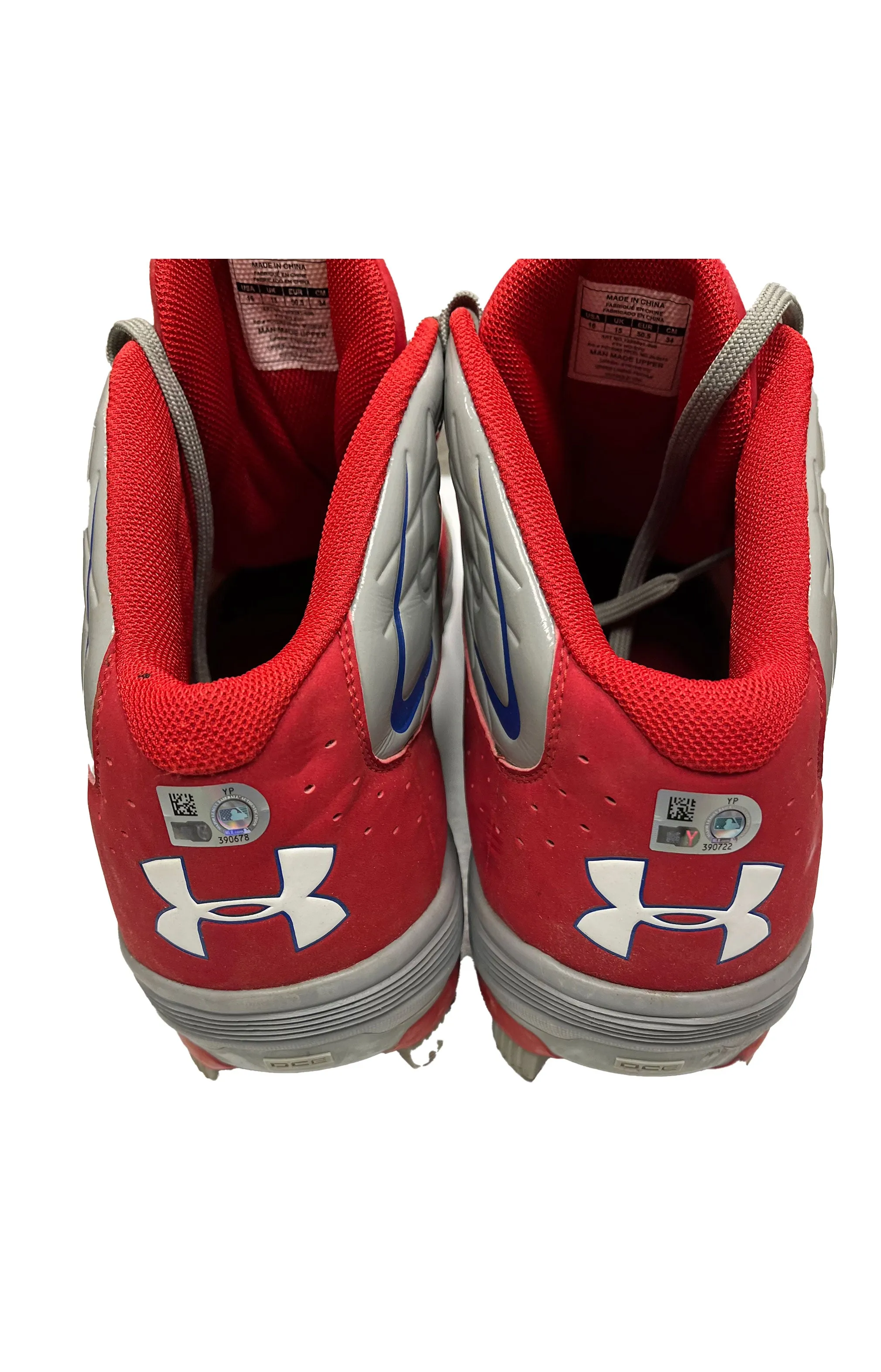 Ryan Howard Autographed Used Under Armor Red/Gray/Blue Cleats - Player's Closet Project