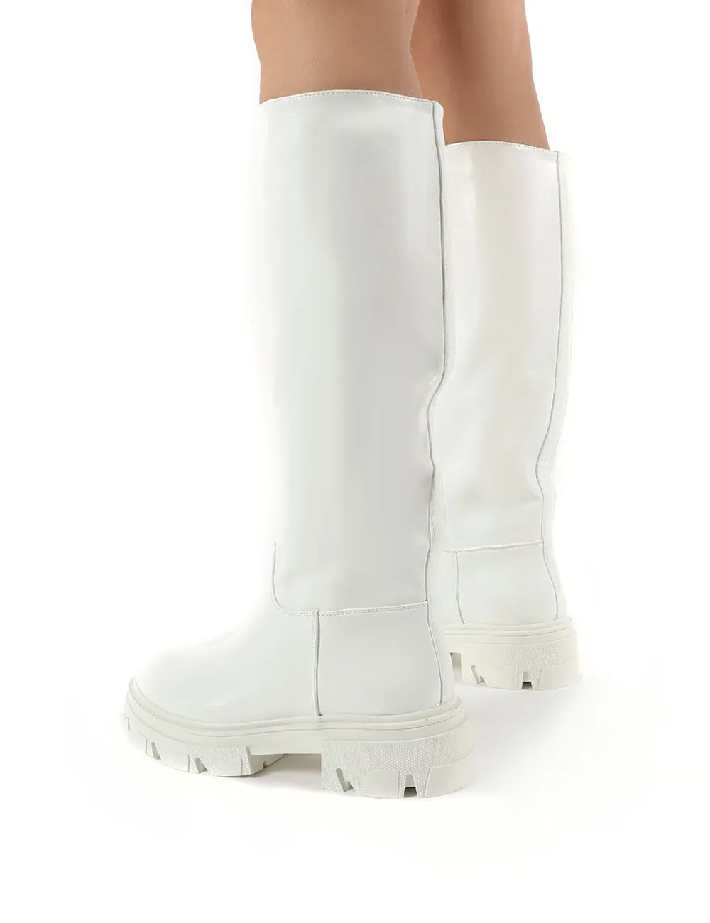 Sabrina White Knee High Chunky Sole Boots