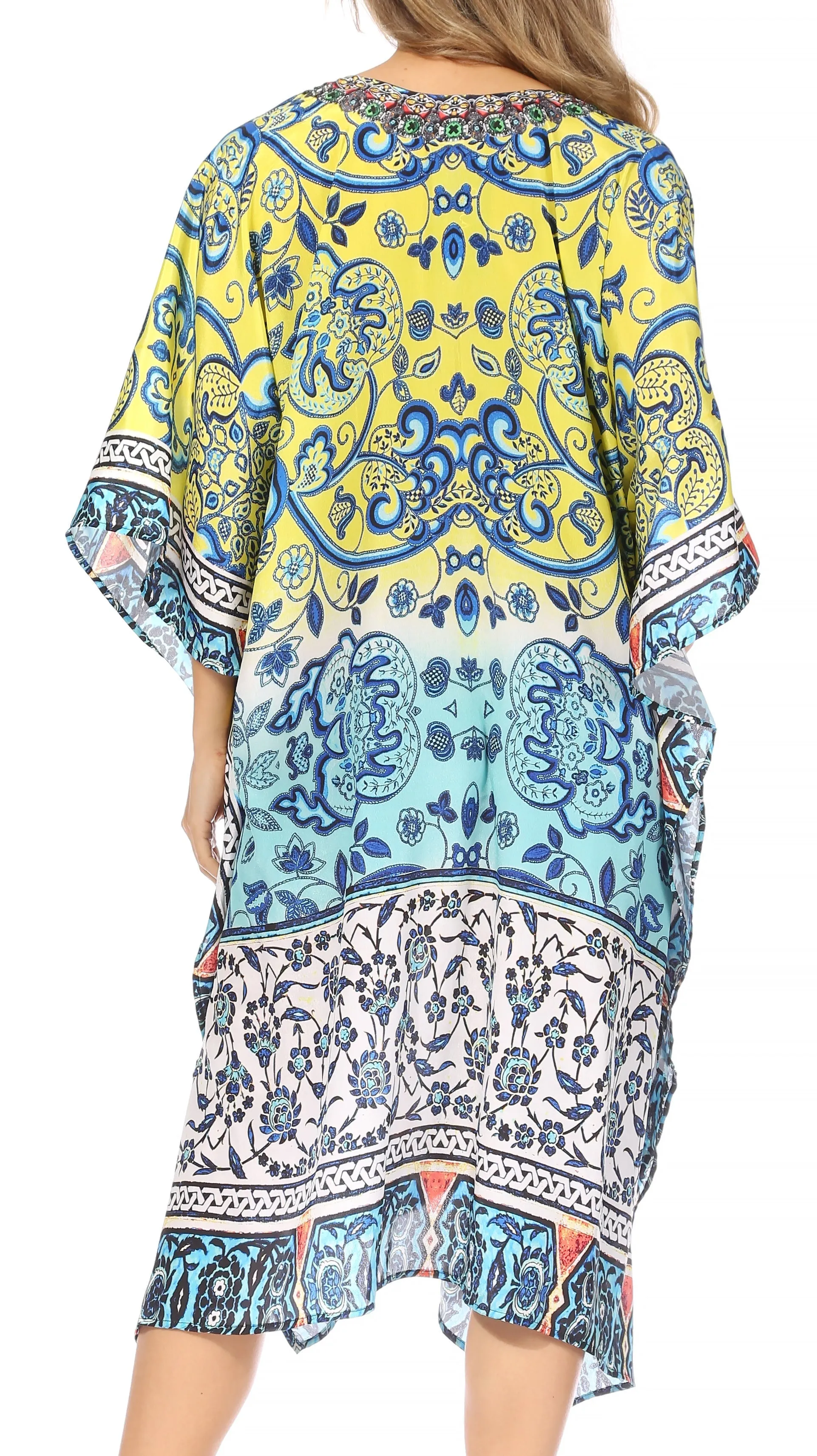 Sakkas Kristy Long Tall Lightweight Caftan Dress / Cover Up With V-Neck Jewels