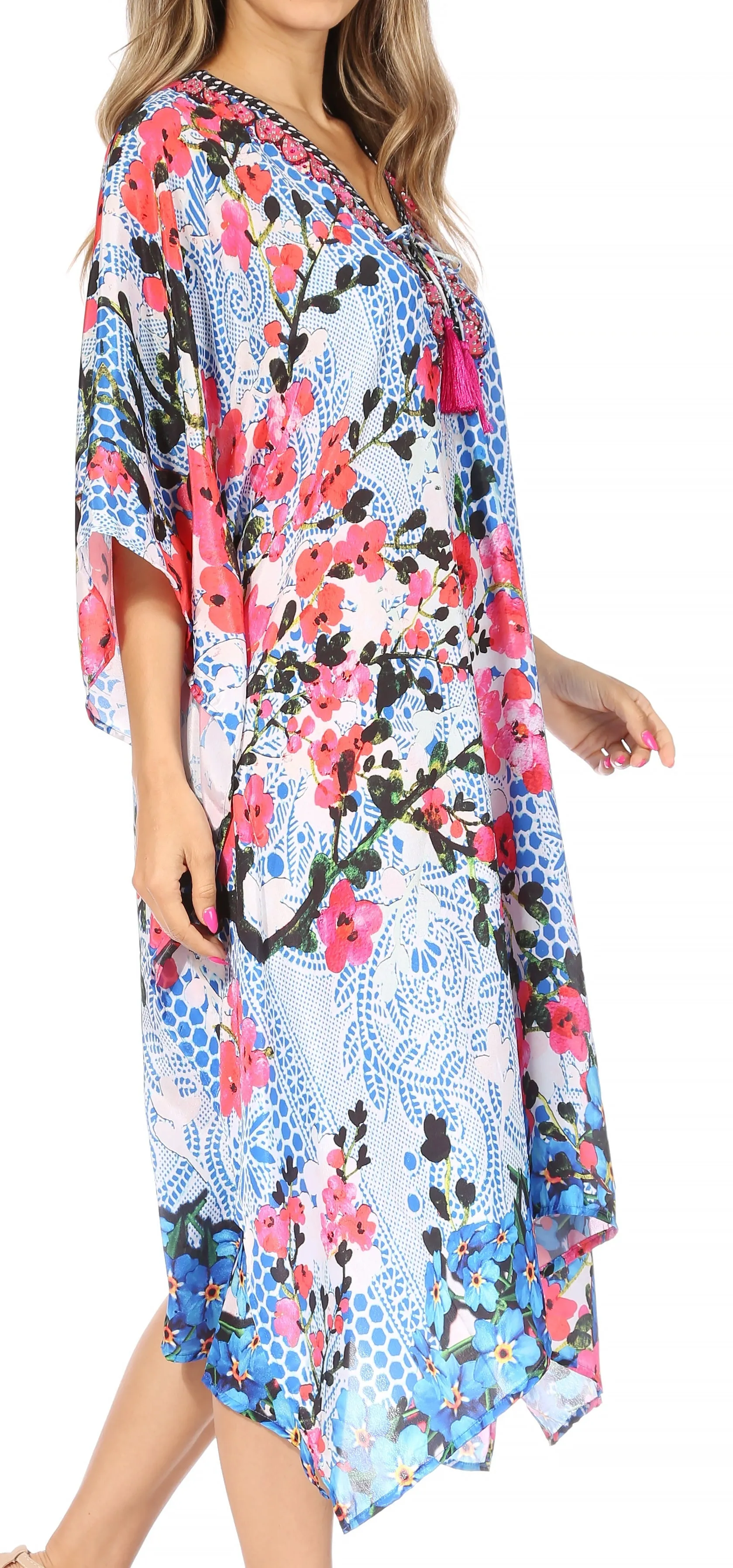 Sakkas Kristy Long Tall Lightweight Caftan Dress / Cover Up With V-Neck Jewels