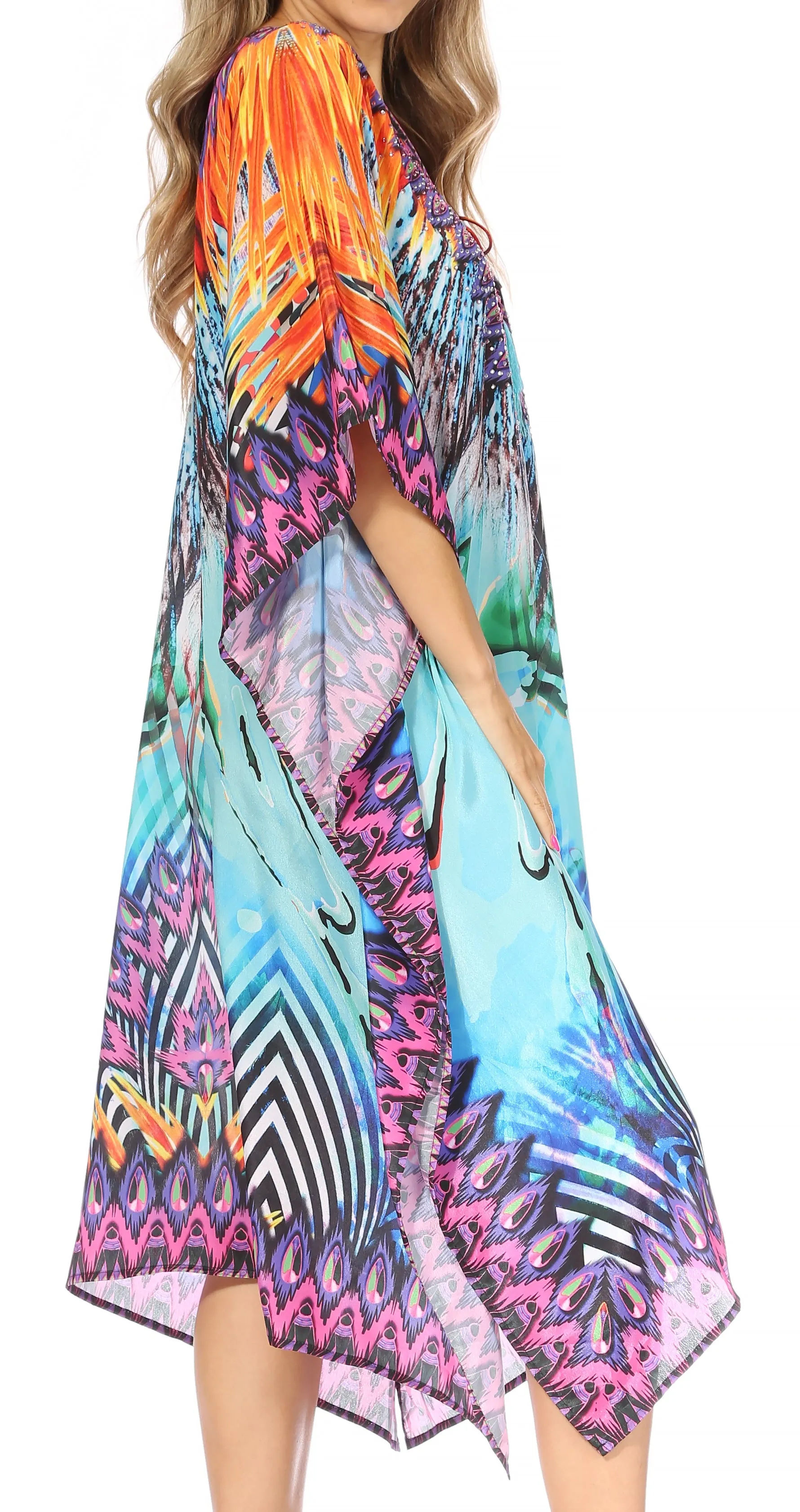 Sakkas Kristy Long Tall Lightweight Caftan Dress / Cover Up With V-Neck Jewels