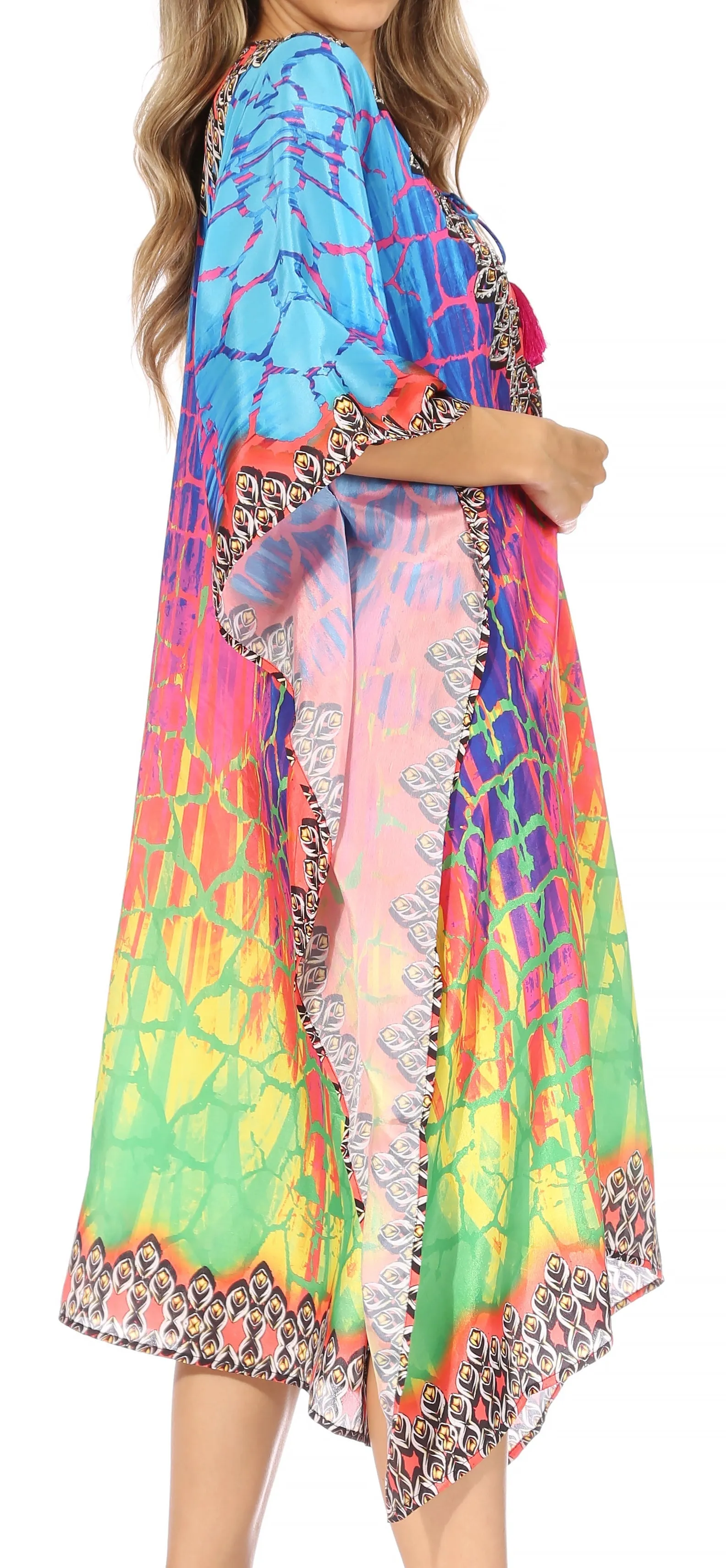 Sakkas Kristy Long Tall Lightweight Caftan Dress / Cover Up With V-Neck Jewels