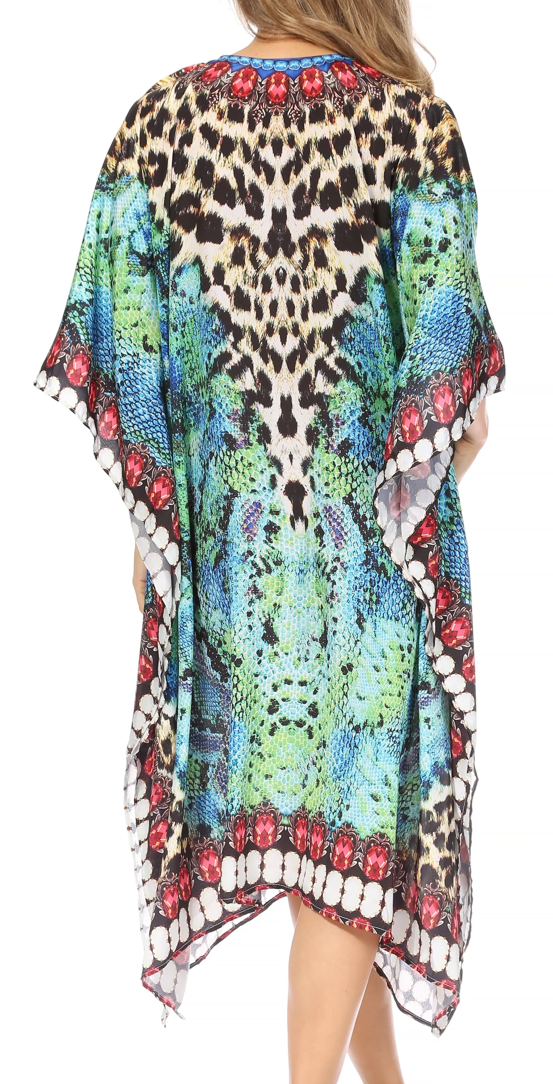 Sakkas Kristy Long Tall Lightweight Caftan Dress / Cover Up With V-Neck Jewels