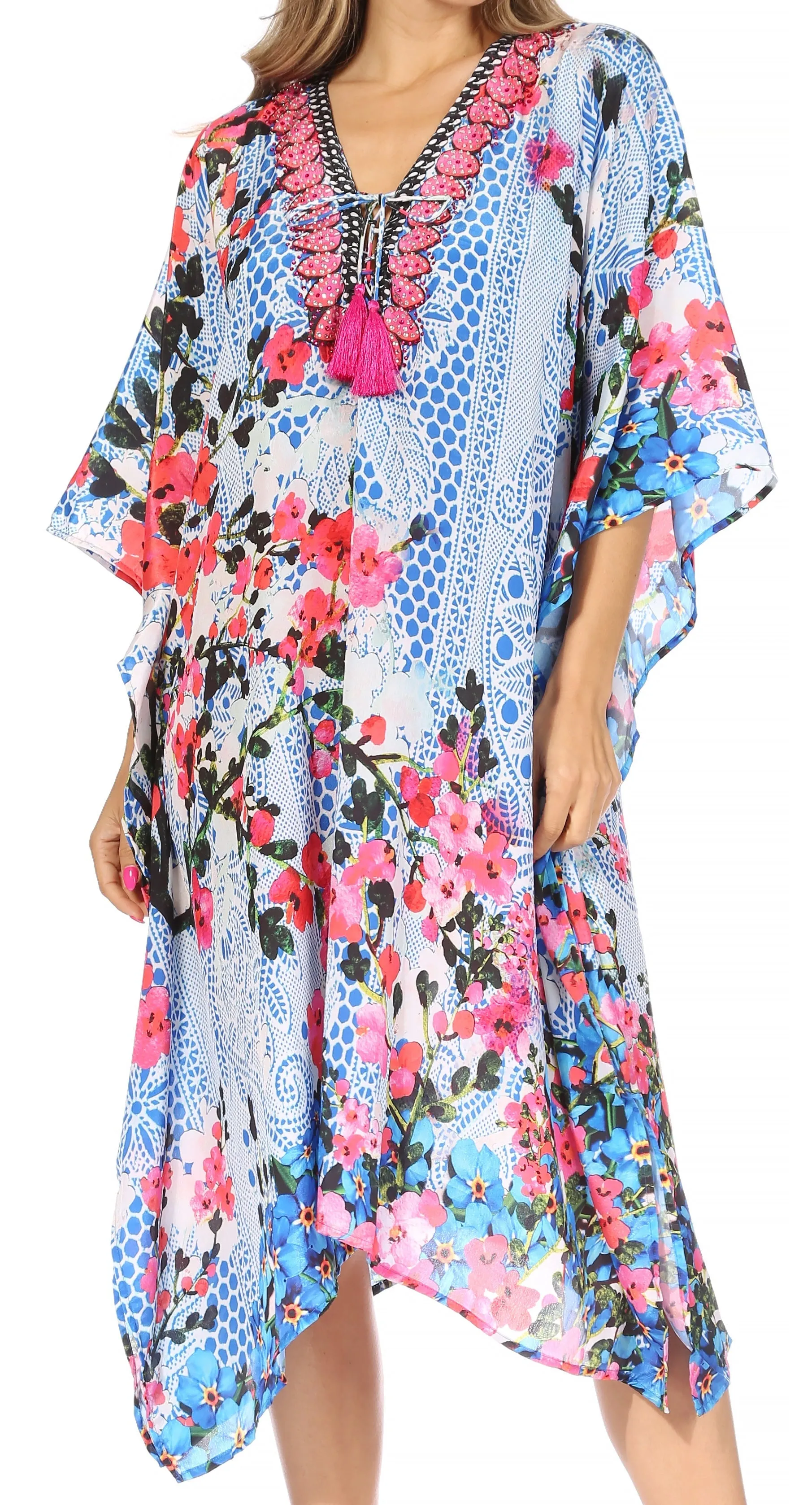 Sakkas Kristy Long Tall Lightweight Caftan Dress / Cover Up With V-Neck Jewels