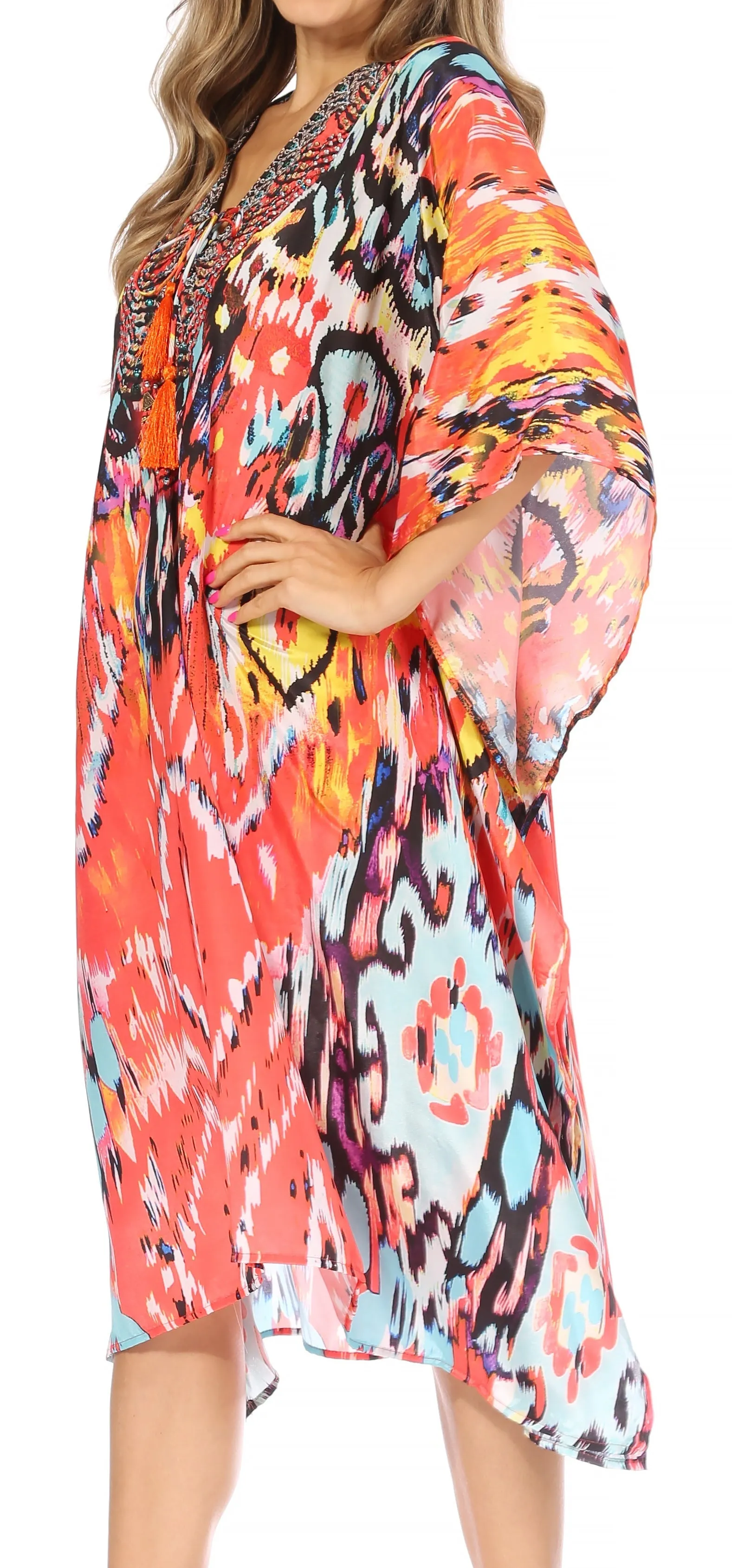 Sakkas Kristy Long Tall Lightweight Caftan Dress / Cover Up With V-Neck Jewels