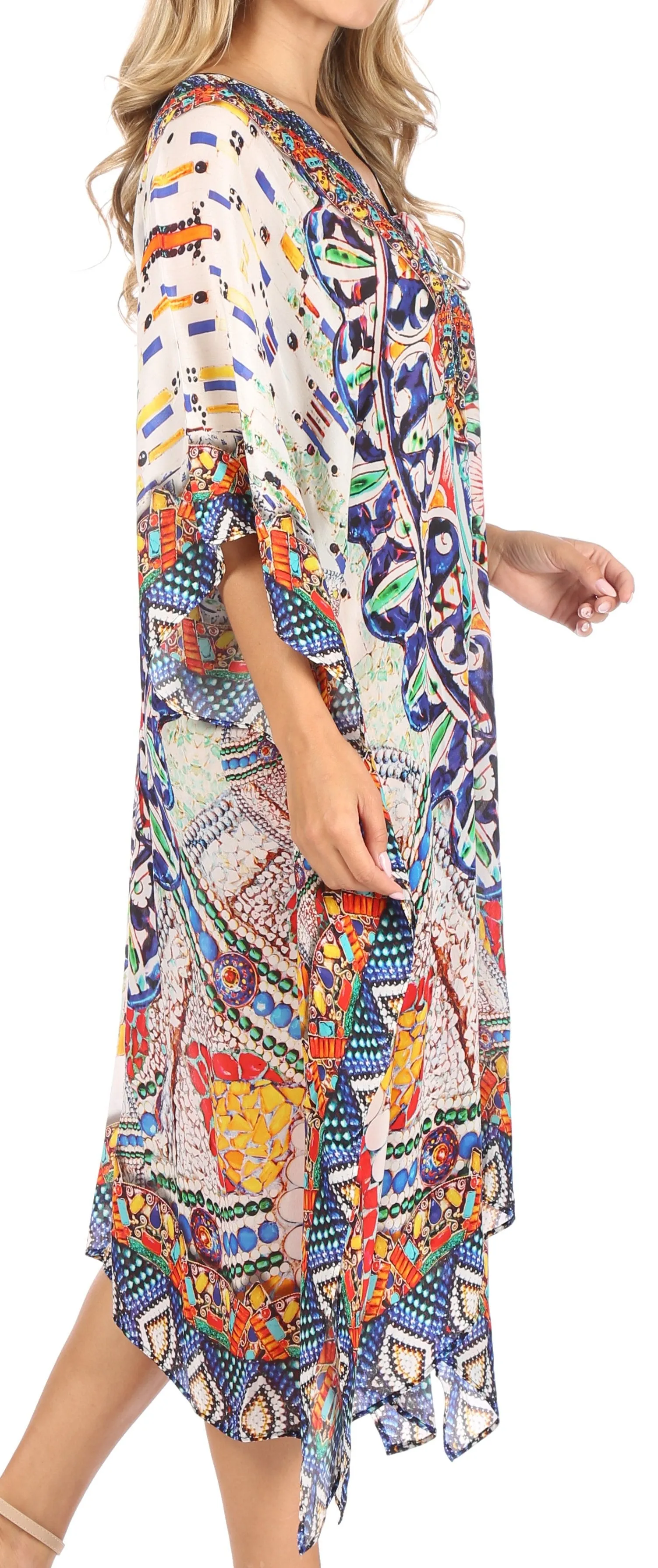 Sakkas Kristy Long Tall Lightweight Caftan Dress / Cover Up With V-Neck Jewels