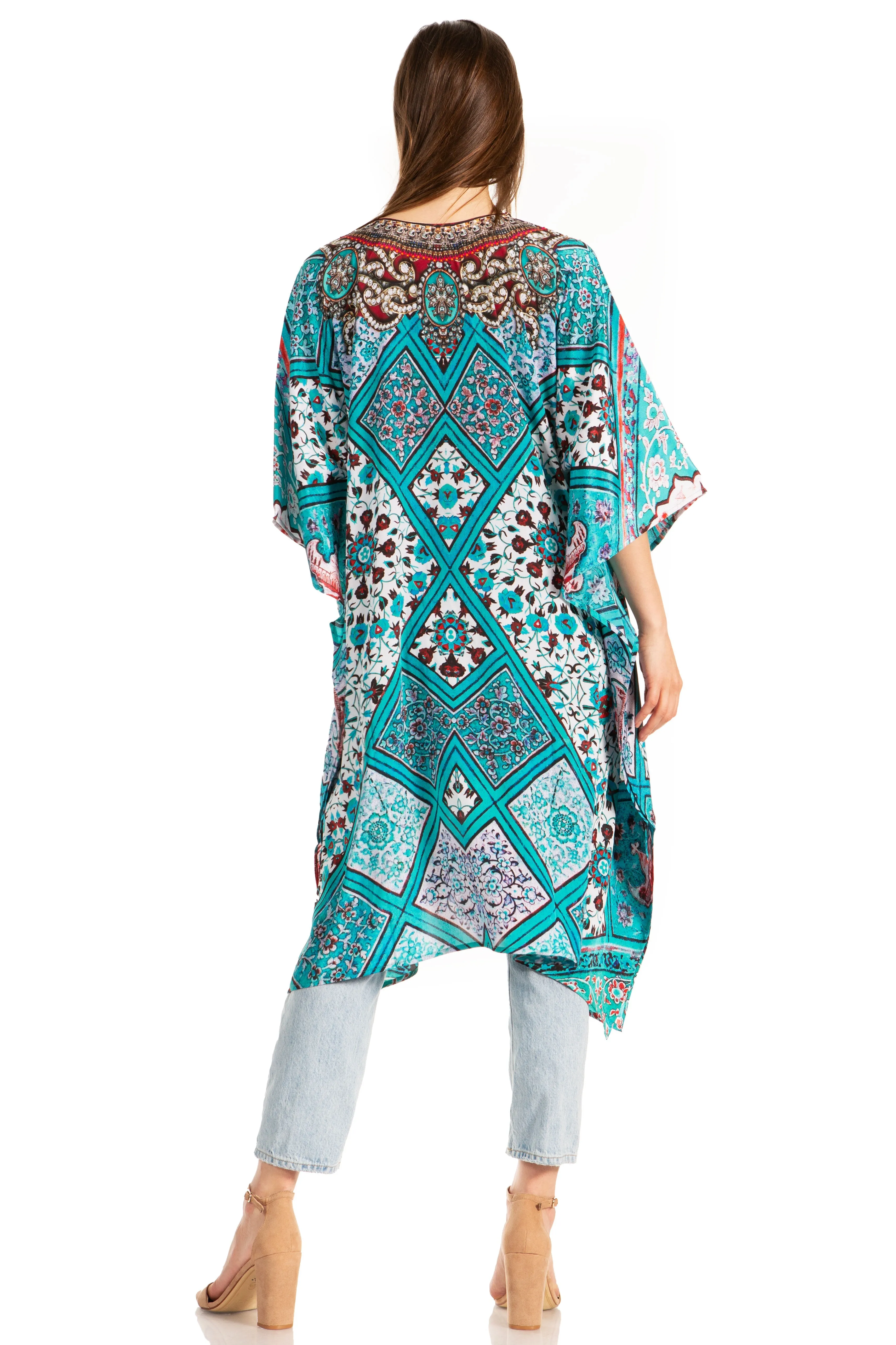 Sakkas Kristy Long Tall Lightweight Caftan Dress / Cover Up With V-Neck Jewels