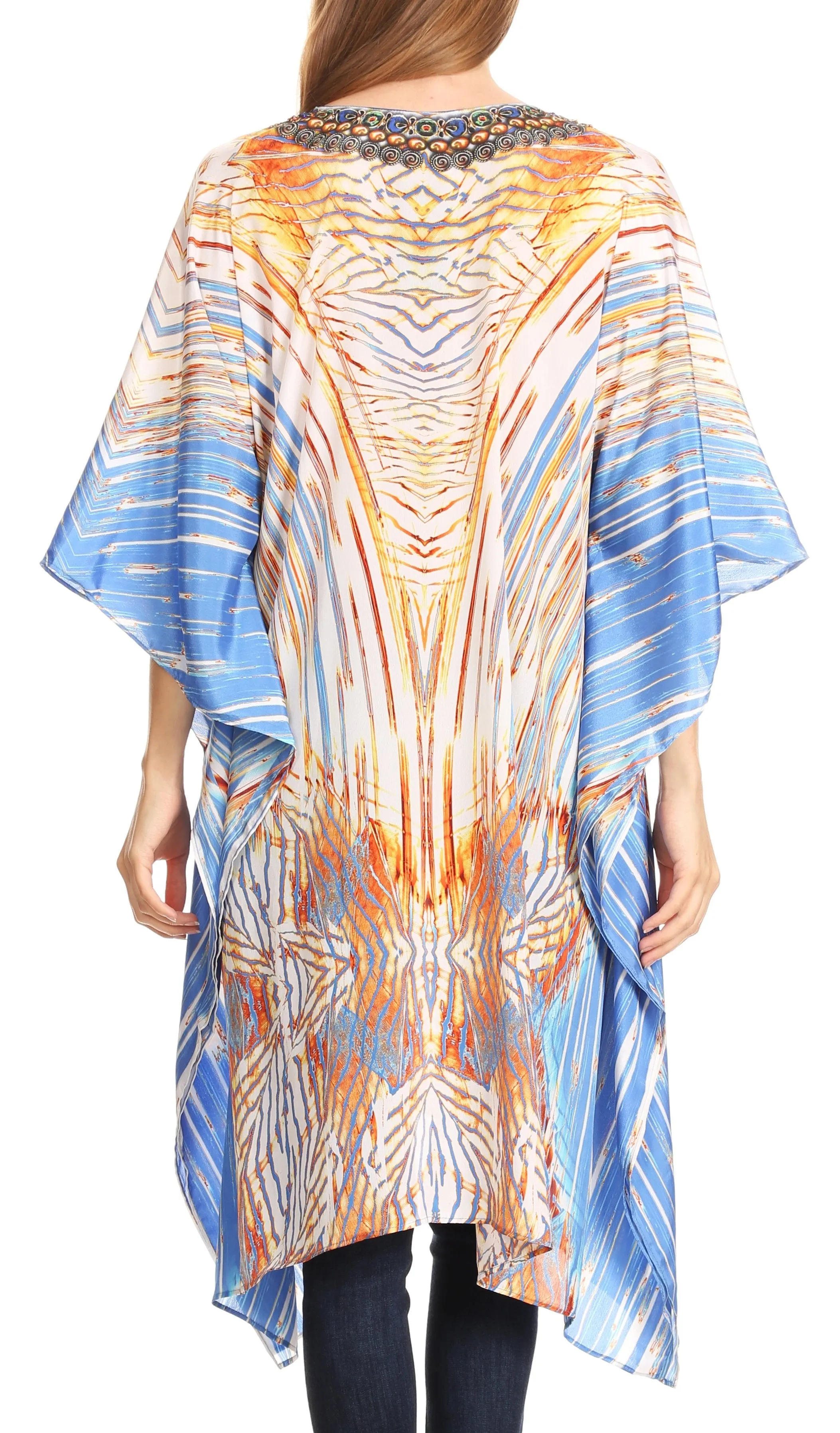 Sakkas Kristy Long Tall Lightweight Caftan Dress / Cover Up With V-Neck Jewels