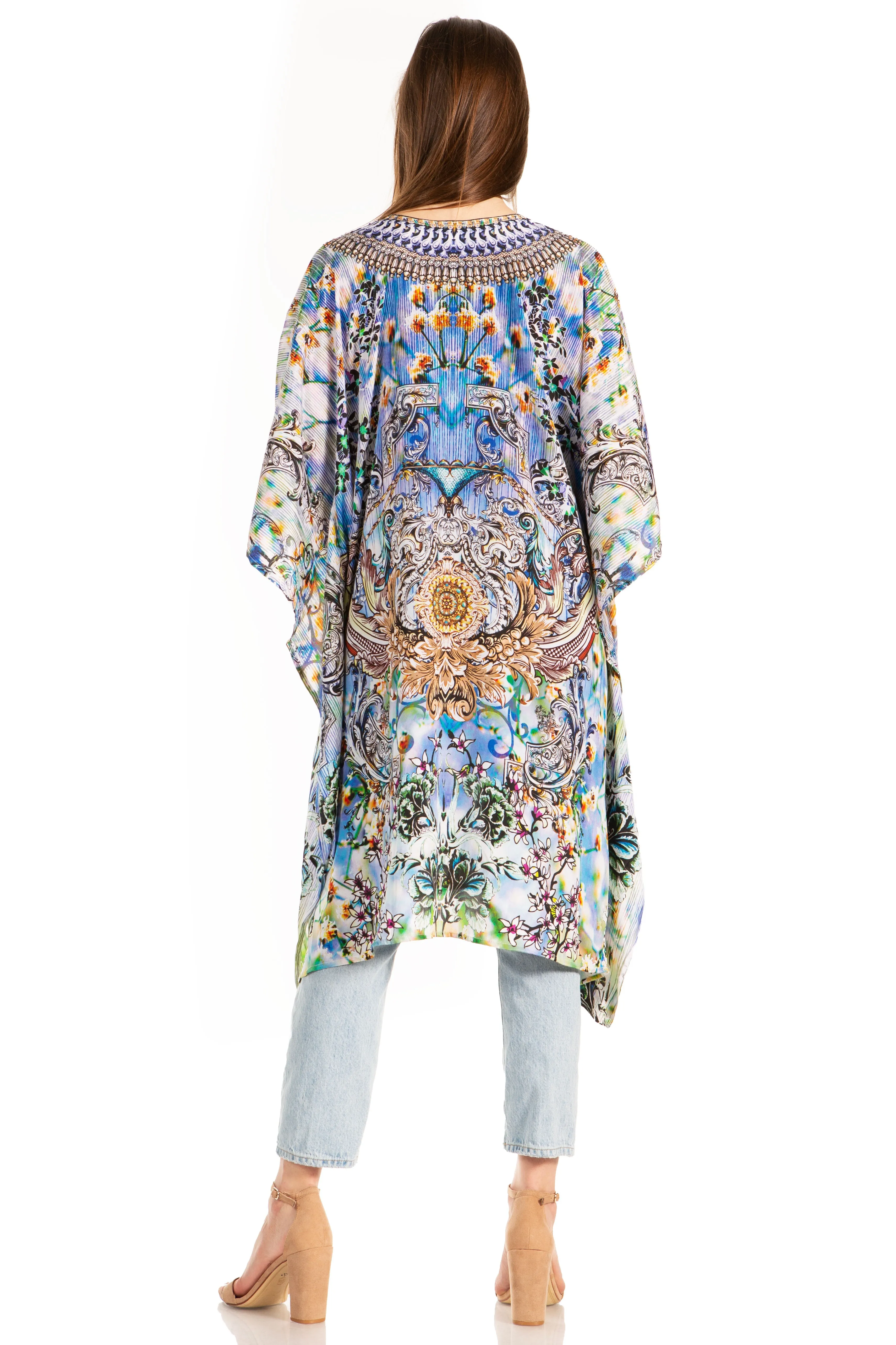 Sakkas Kristy Long Tall Lightweight Caftan Dress / Cover Up With V-Neck Jewels