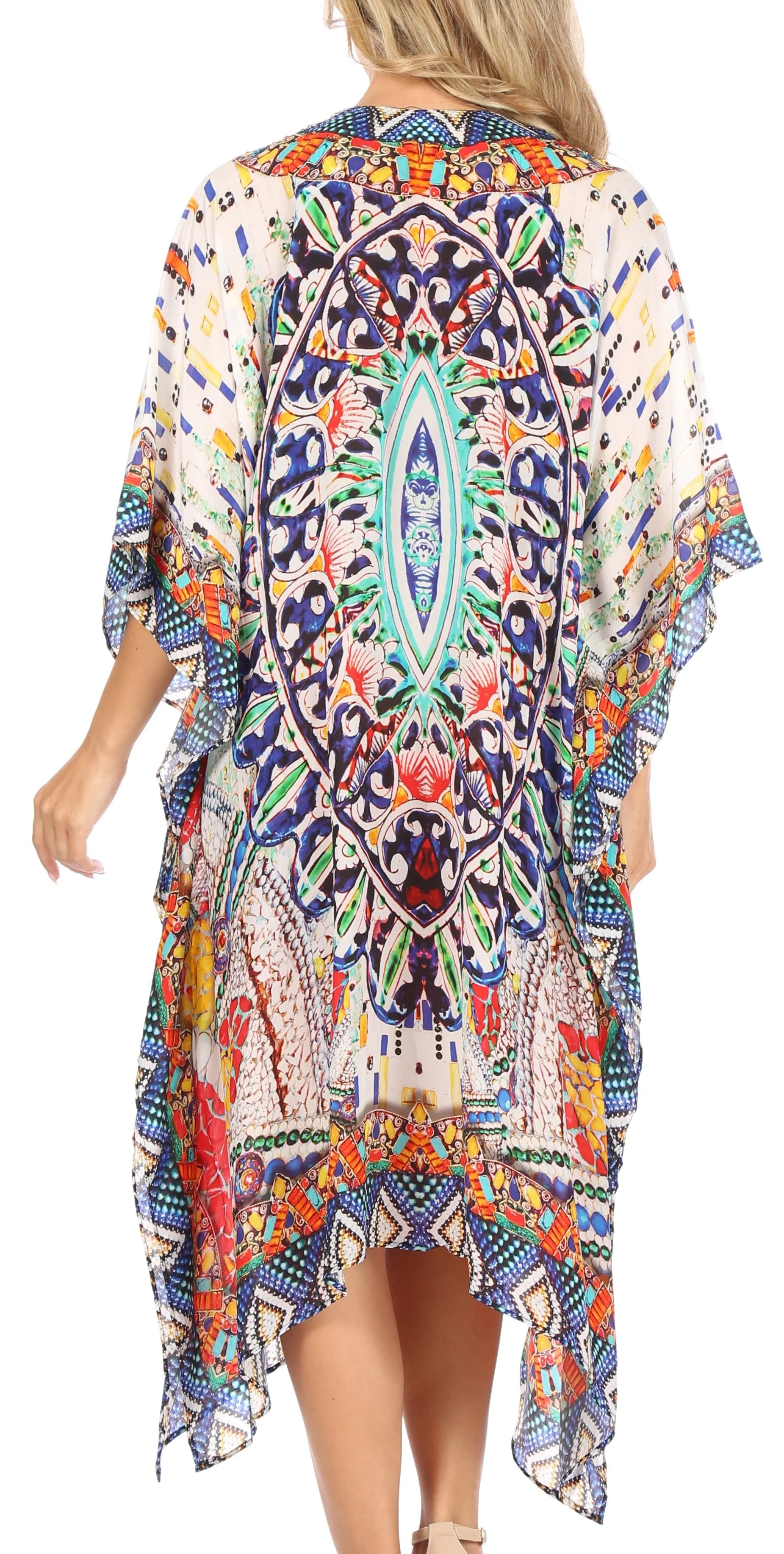 Sakkas Kristy Long Tall Lightweight Caftan Dress / Cover Up With V-Neck Jewels