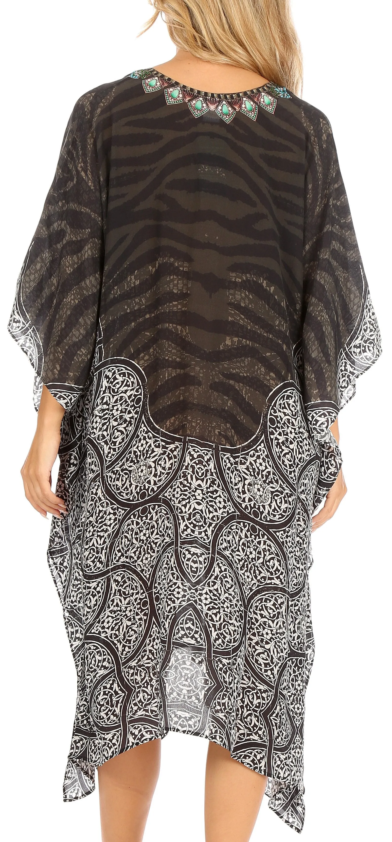 Sakkas Kristy Long Tall Lightweight Caftan Dress / Cover Up With V-Neck Jewels