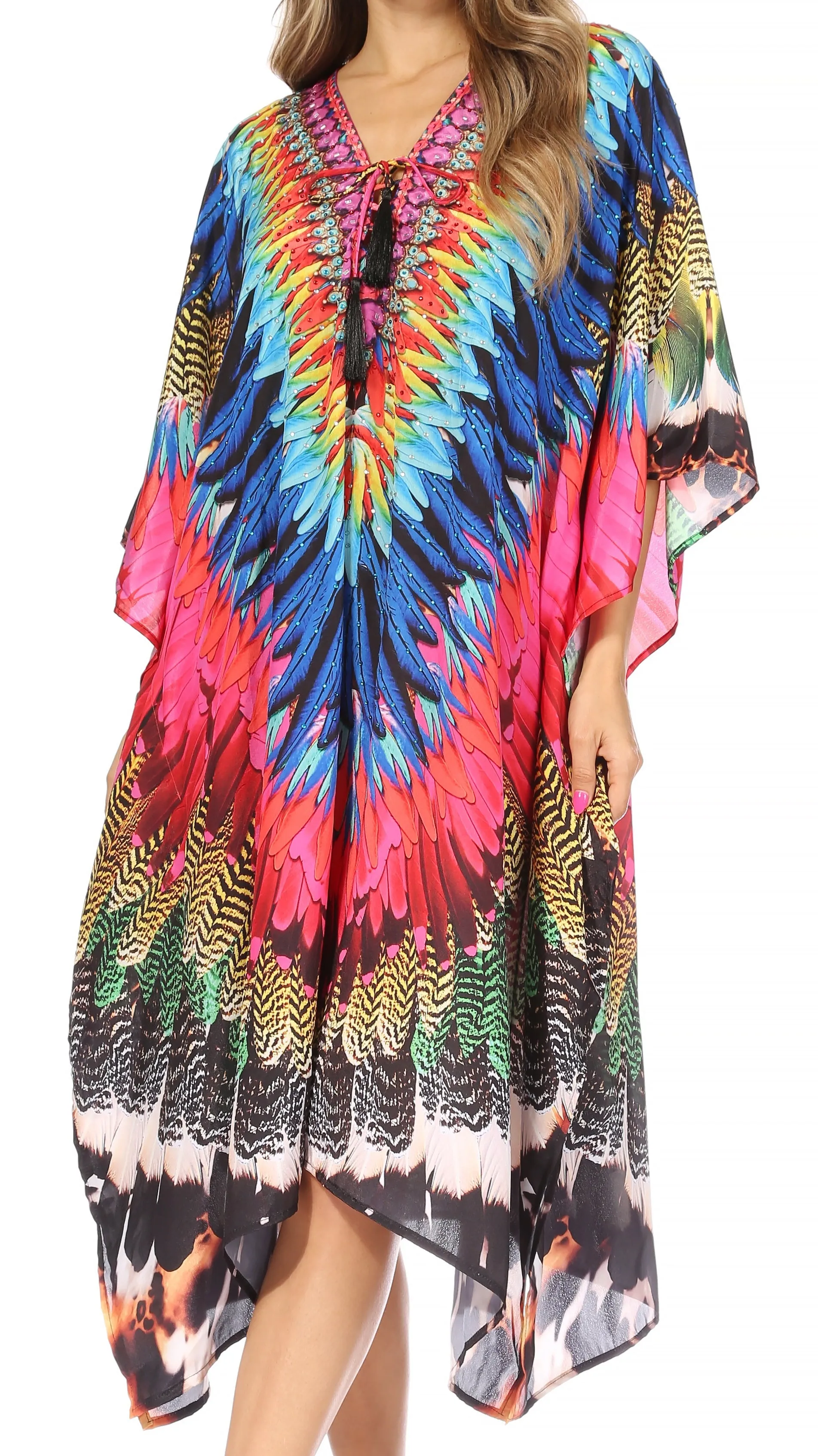 Sakkas Kristy Long Tall Lightweight Caftan Dress / Cover Up With V-Neck Jewels