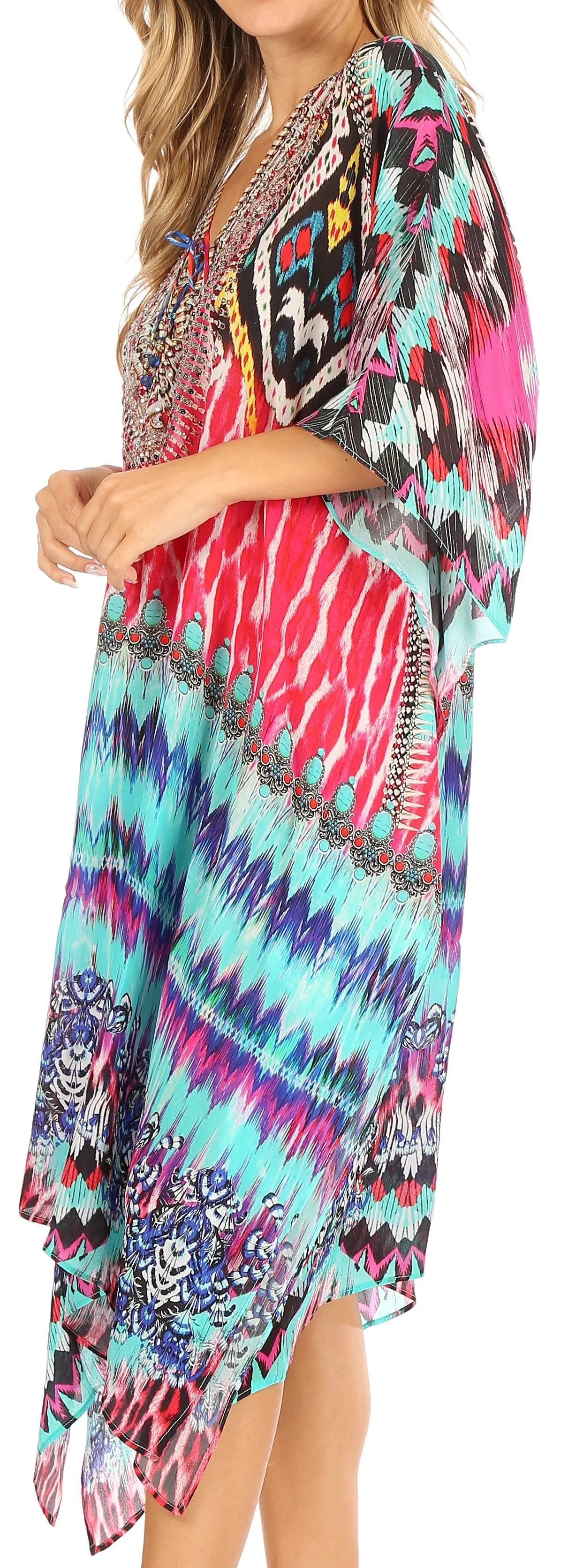 Sakkas Kristy Long Tall Lightweight Caftan Dress / Cover Up With V-Neck Jewels