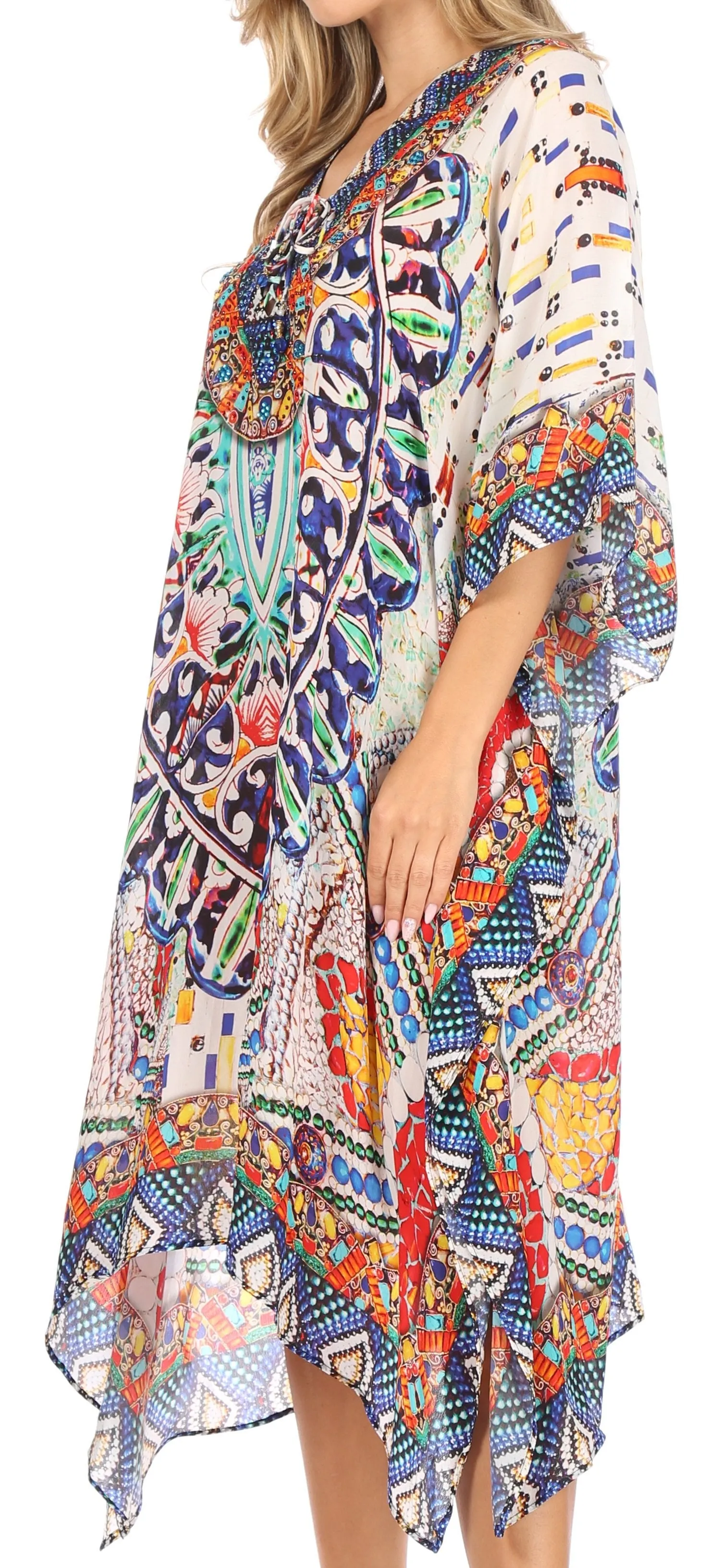 Sakkas Kristy Long Tall Lightweight Caftan Dress / Cover Up With V-Neck Jewels