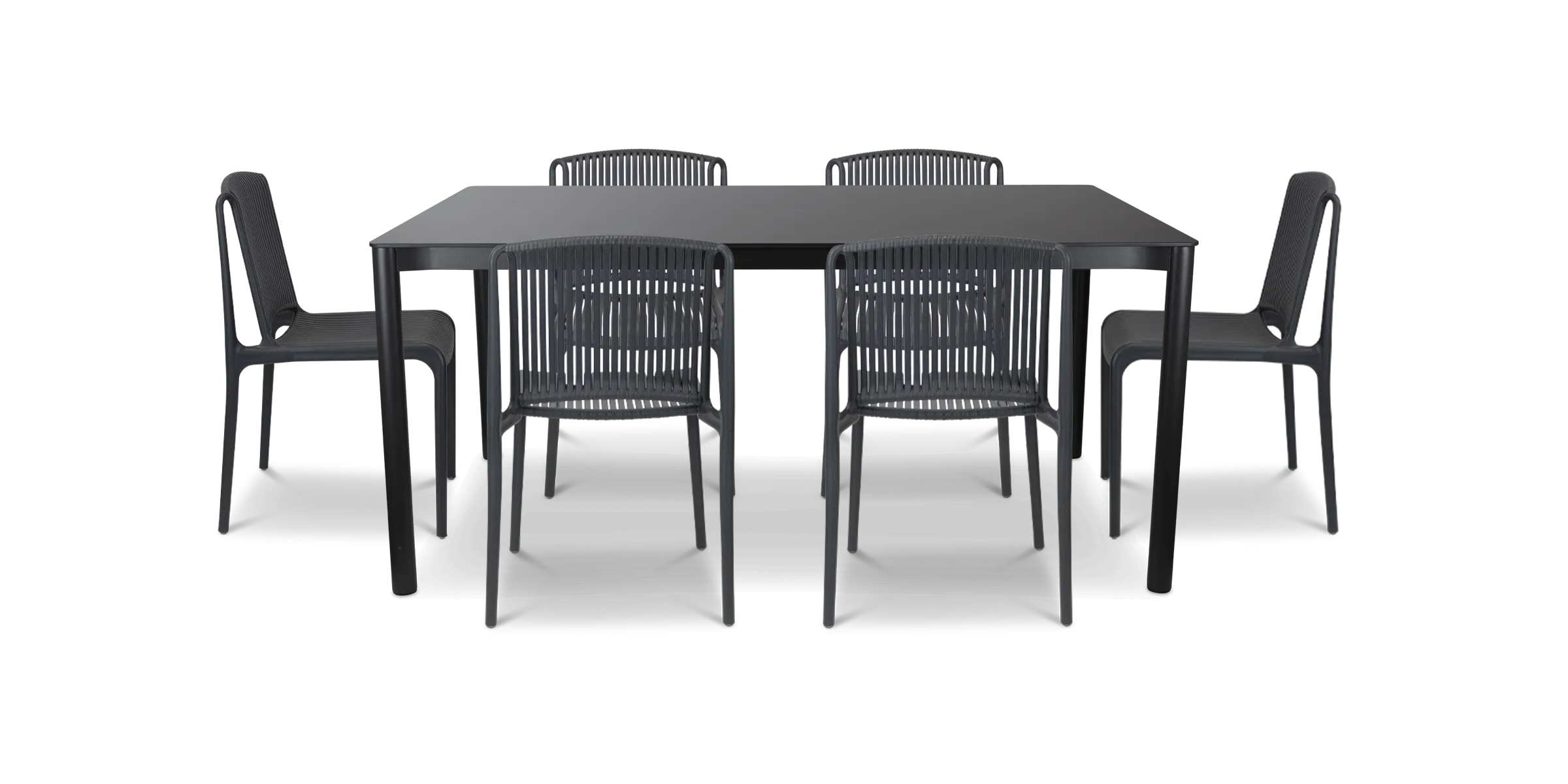 Santa Monica Rectangle 7 Piece Outdoor Setting in Gunmetal with UV Plastic Outdoor Chairs (PP)