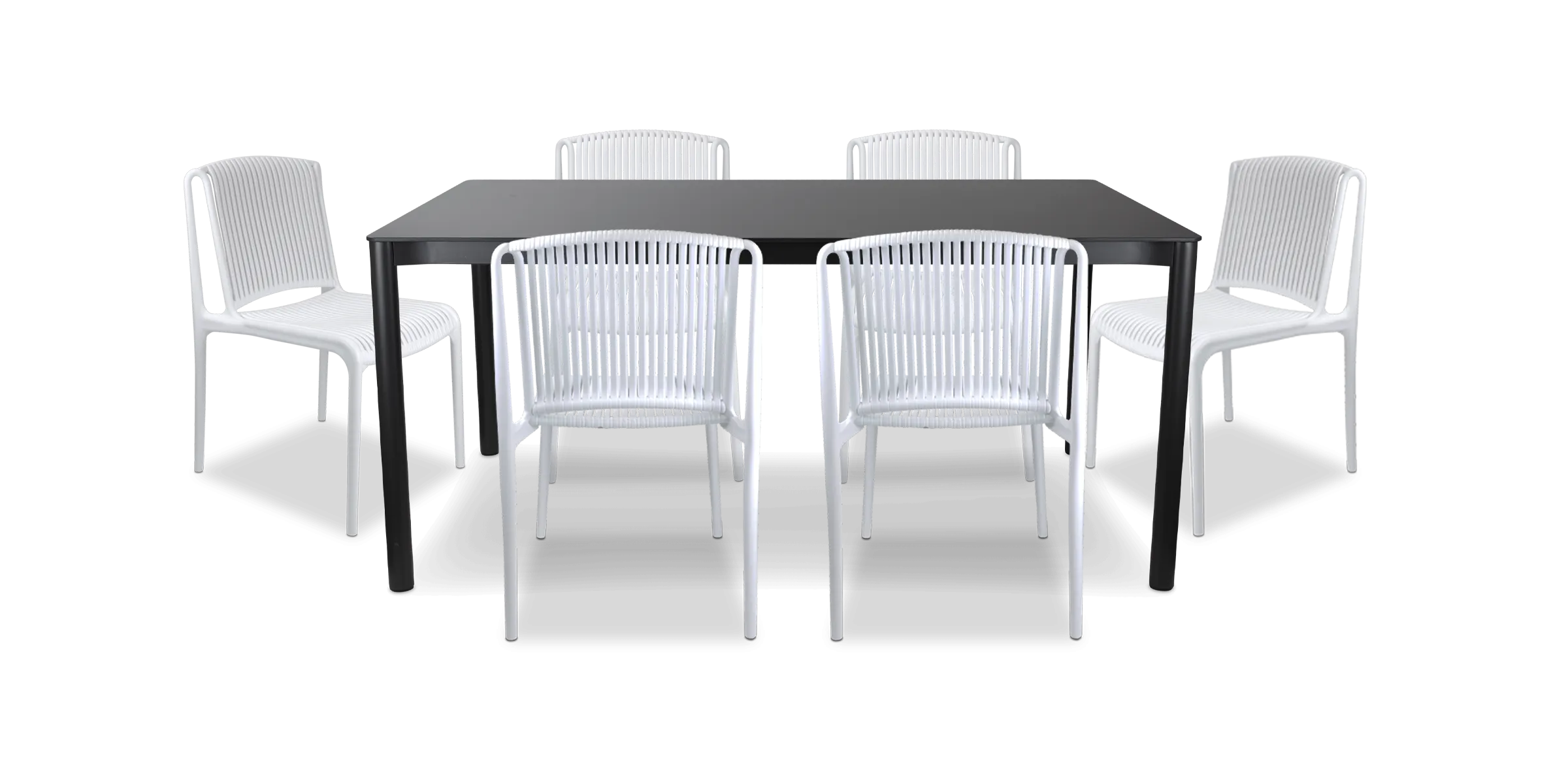 Santa Monica Rectangle 7 Piece Outdoor Setting in Gunmetal with UV Plastic Outdoor Chairs (PP)