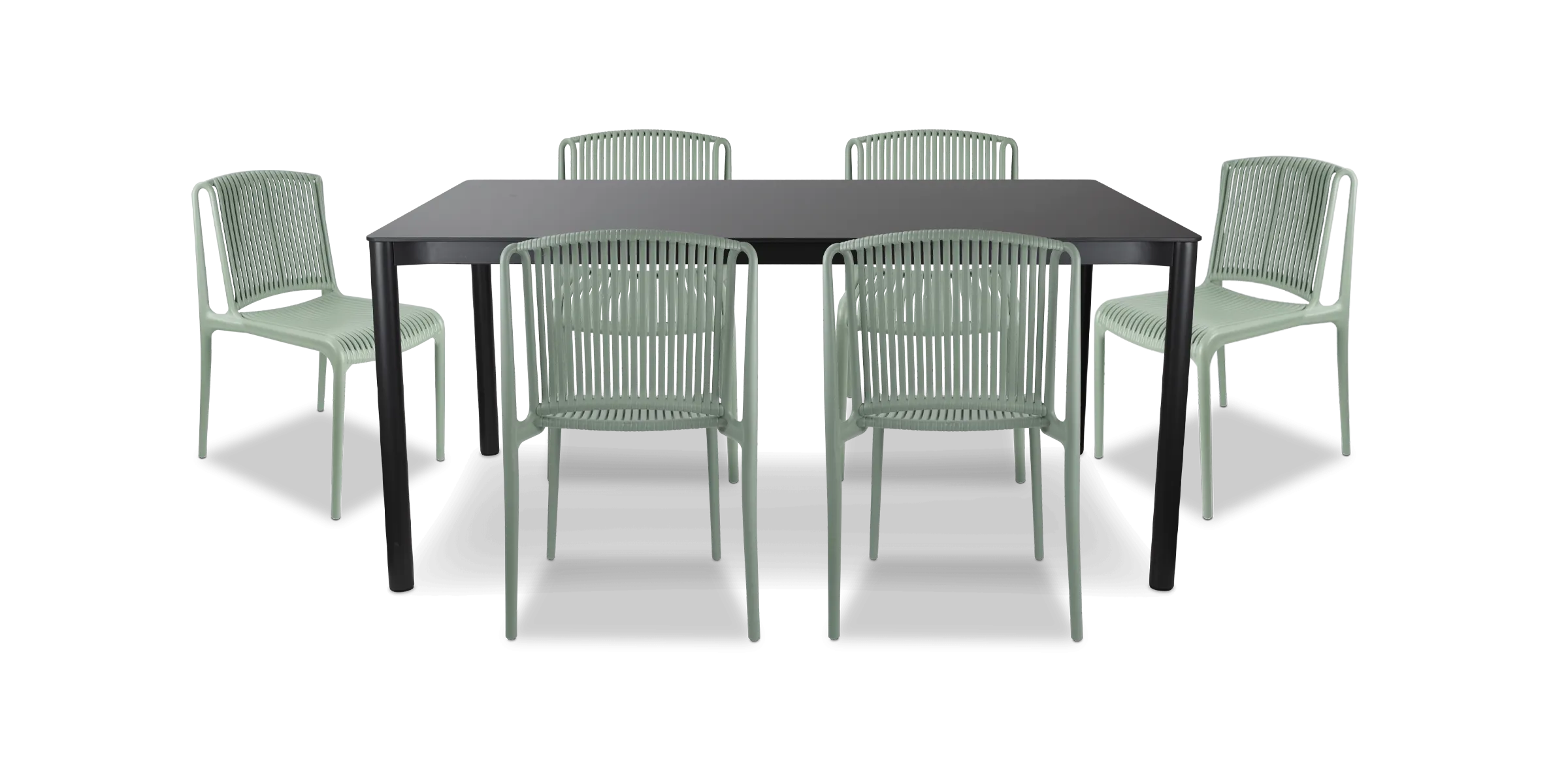 Santa Monica Rectangle 7 Piece Outdoor Setting in Gunmetal with UV Plastic Outdoor Chairs (PP)