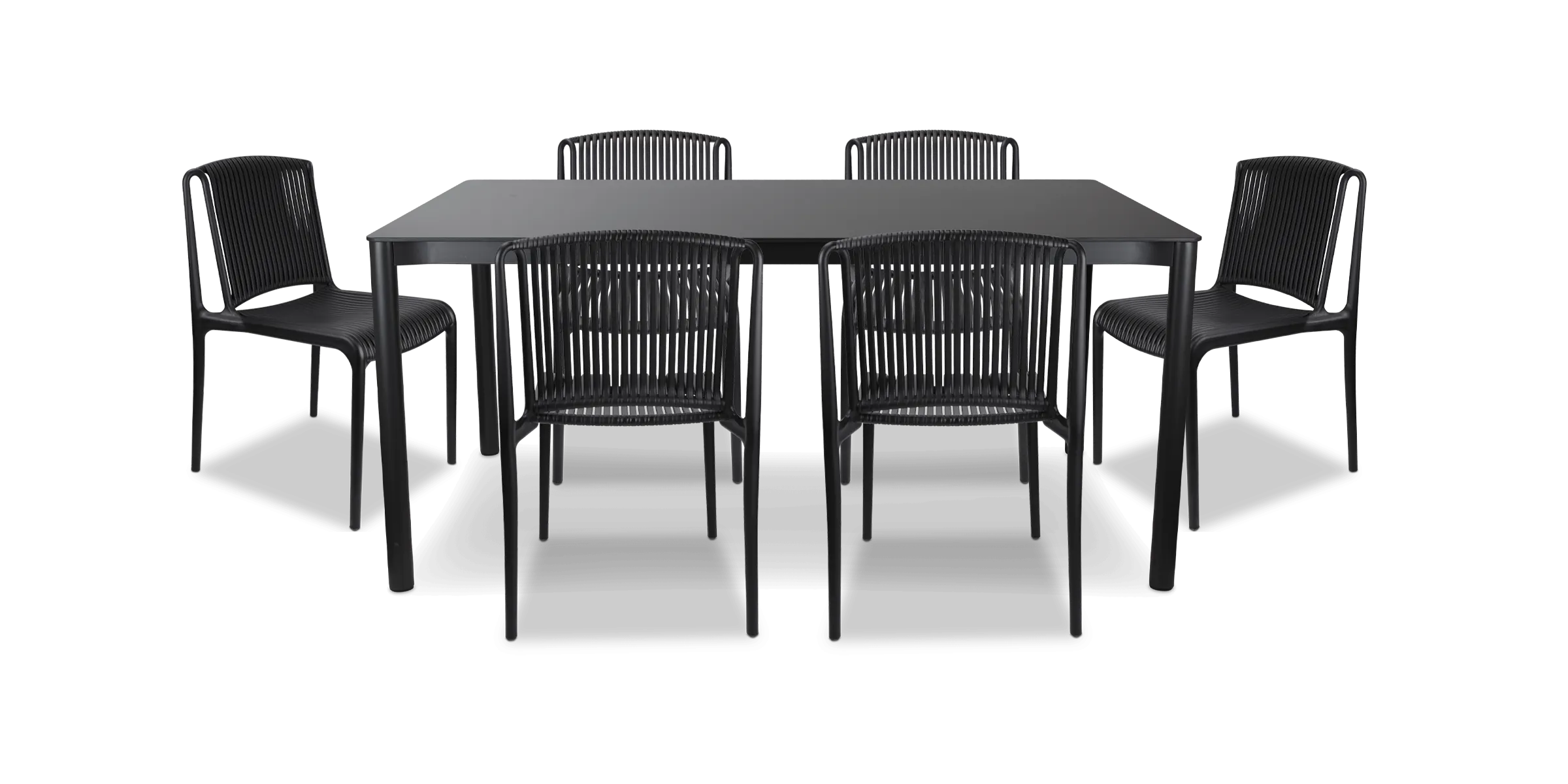 Santa Monica Rectangle 7 Piece Outdoor Setting in Gunmetal with UV Plastic Outdoor Chairs (PP)