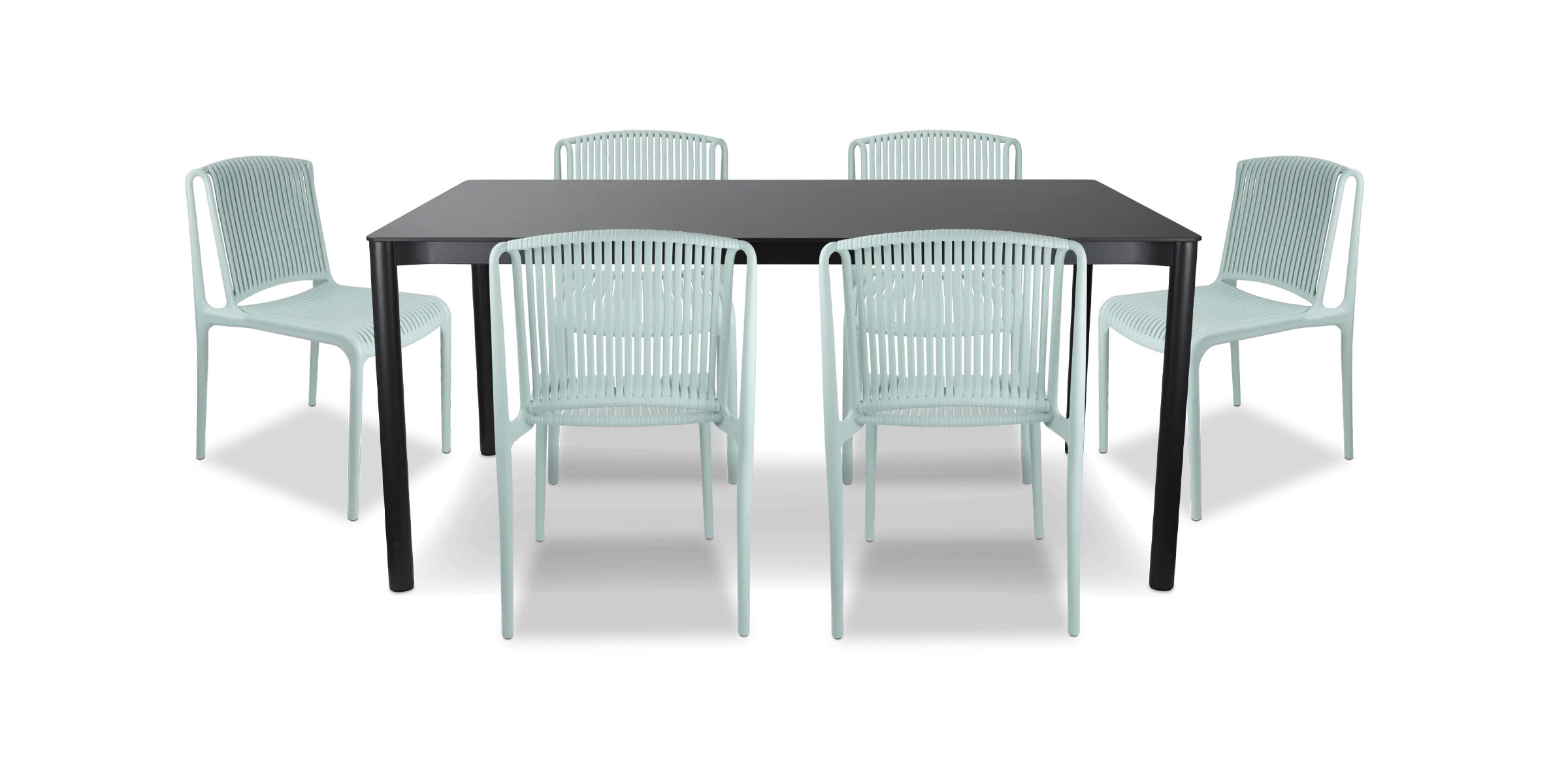 Santa Monica Rectangle 7 Piece Outdoor Setting in Gunmetal with UV Plastic Outdoor Chairs (PP)