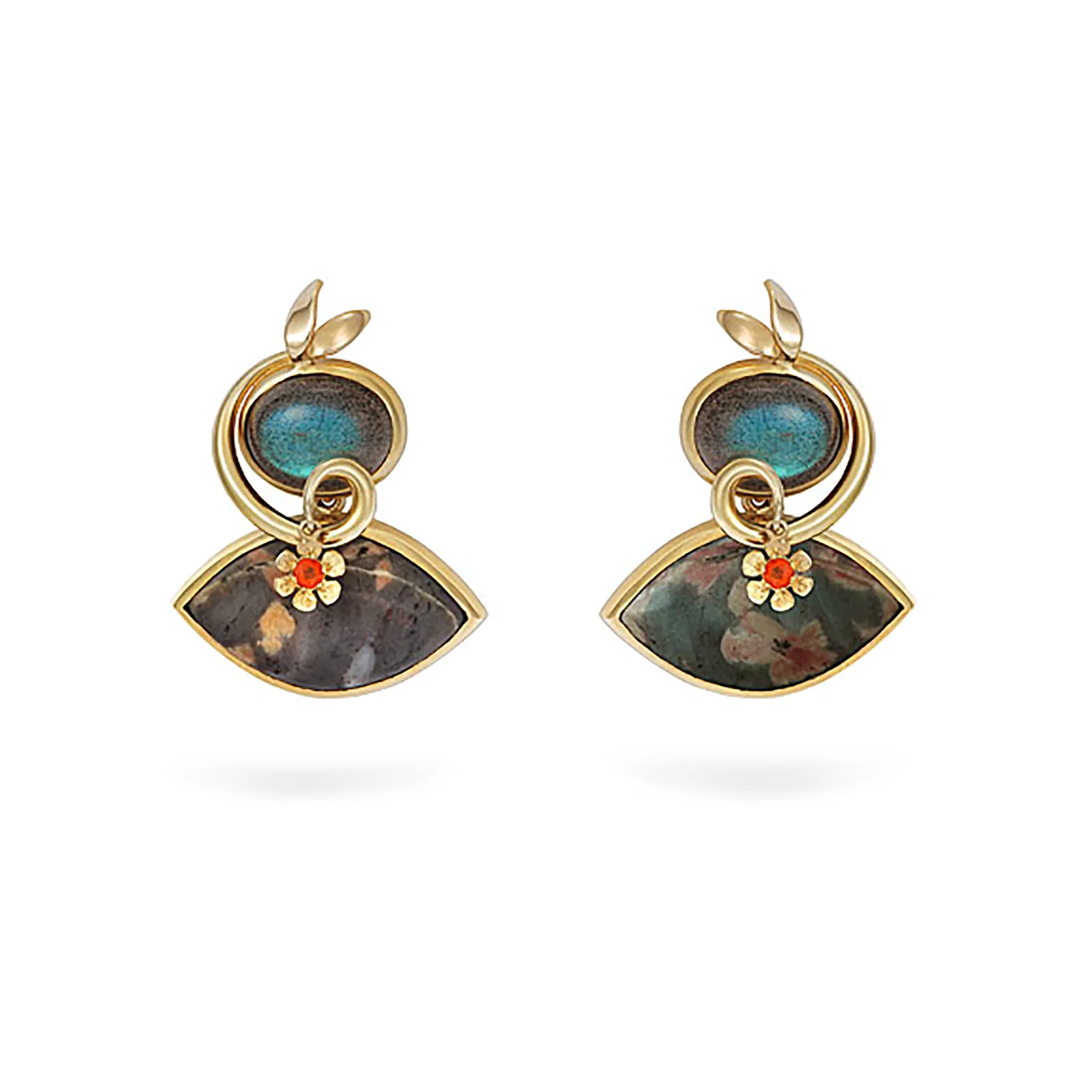 Serpentine, Labradorite and Mexican Opal Earrings