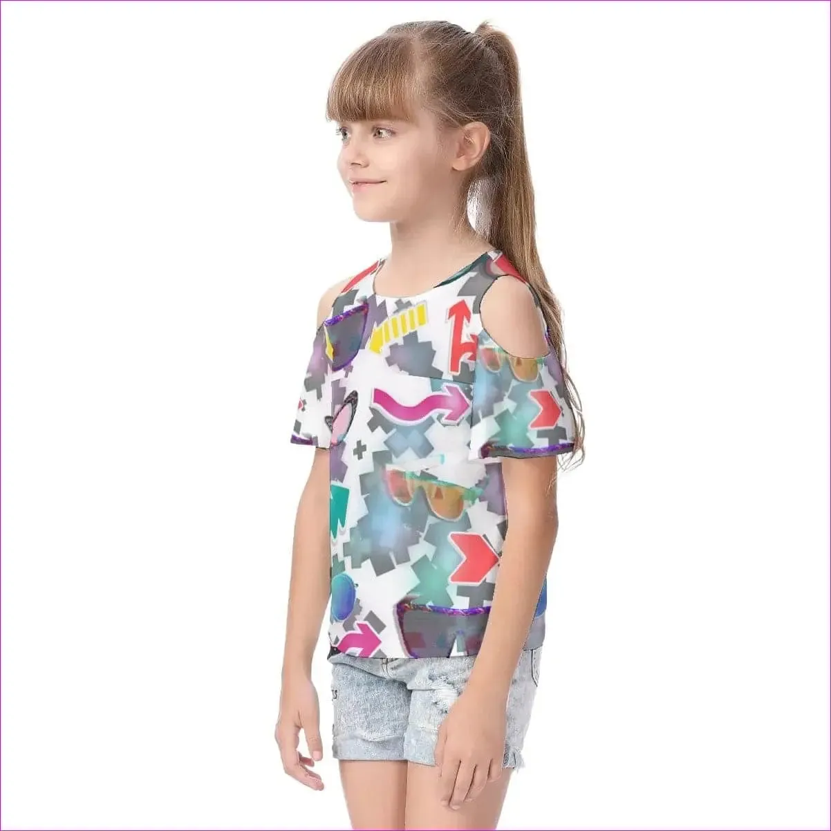 Shades Kids Cold Shoulder T-shirt With Ruffle Sleeves