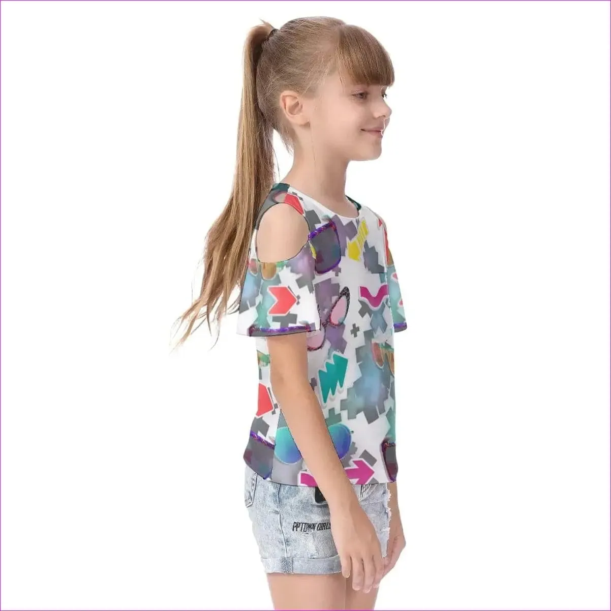 Shades Kids Cold Shoulder T-shirt With Ruffle Sleeves