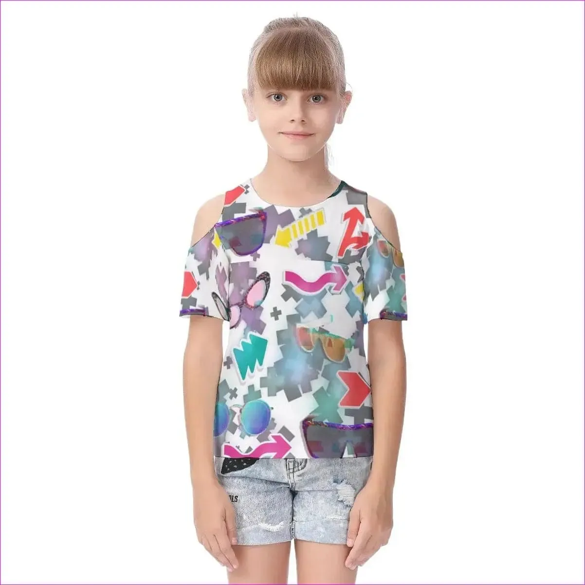 Shades Kids Cold Shoulder T-shirt With Ruffle Sleeves