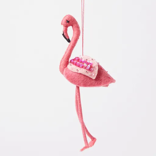 Shimmer Beaded Flamingo Ornament