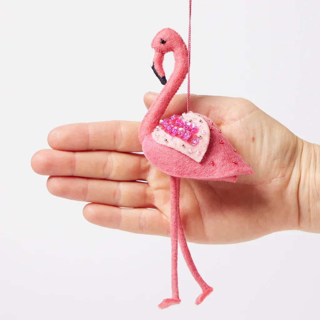 Shimmer Beaded Flamingo Ornament