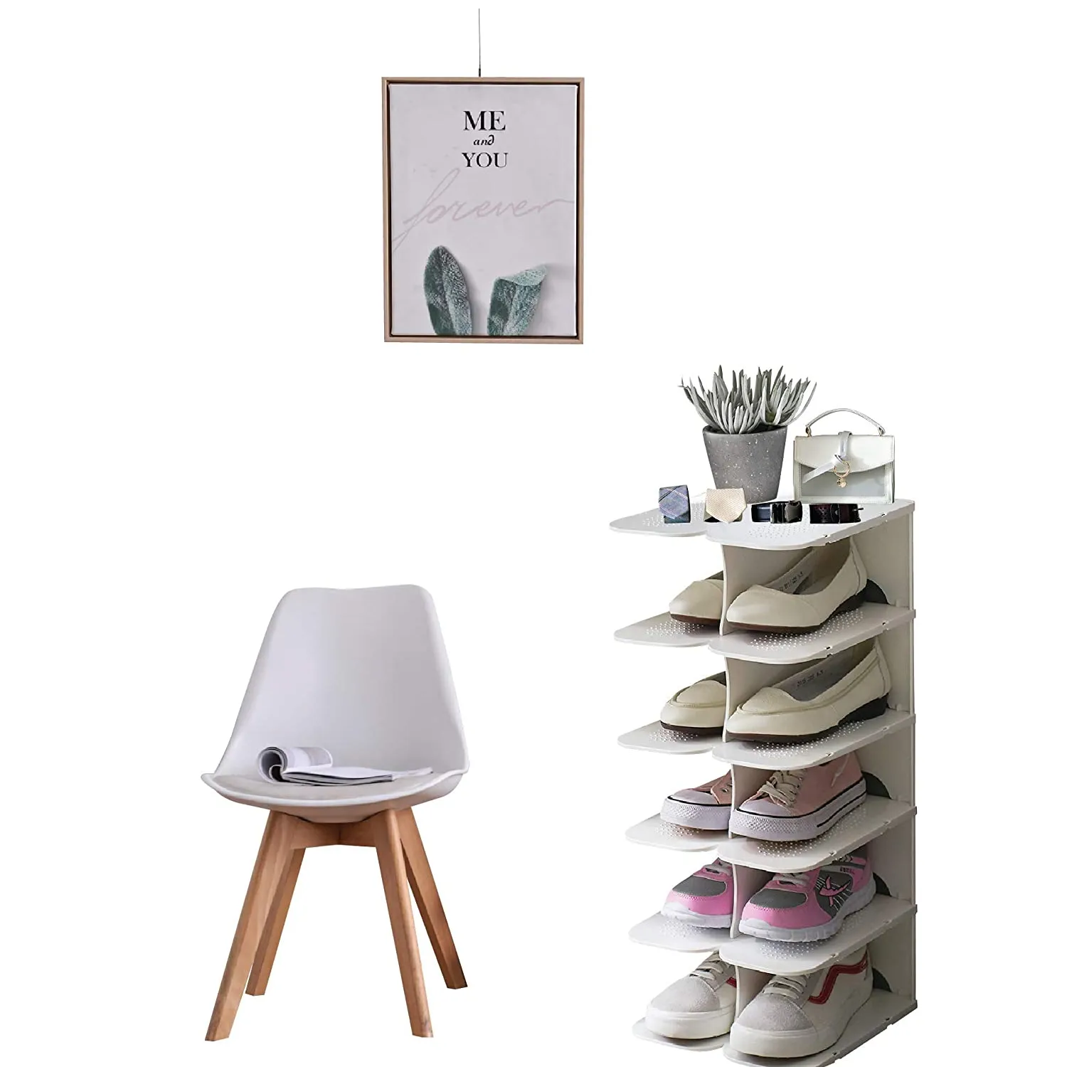 SHOEWAY 6-Tier Stackable Adjustable Multi-Function Space-Saving Shoe Rack