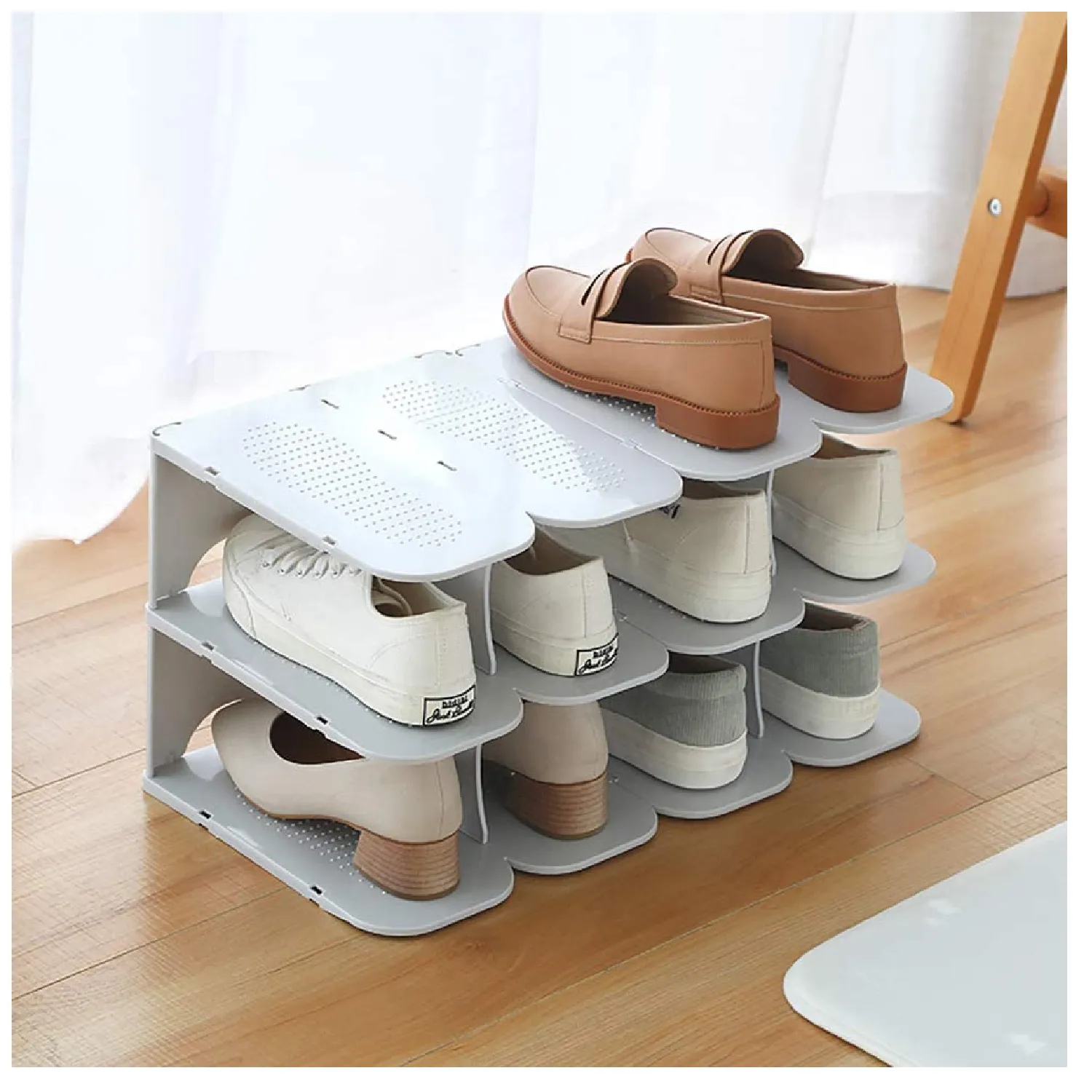 SHOEWAY 6-Tier Stackable Adjustable Multi-Function Space-Saving Shoe Rack