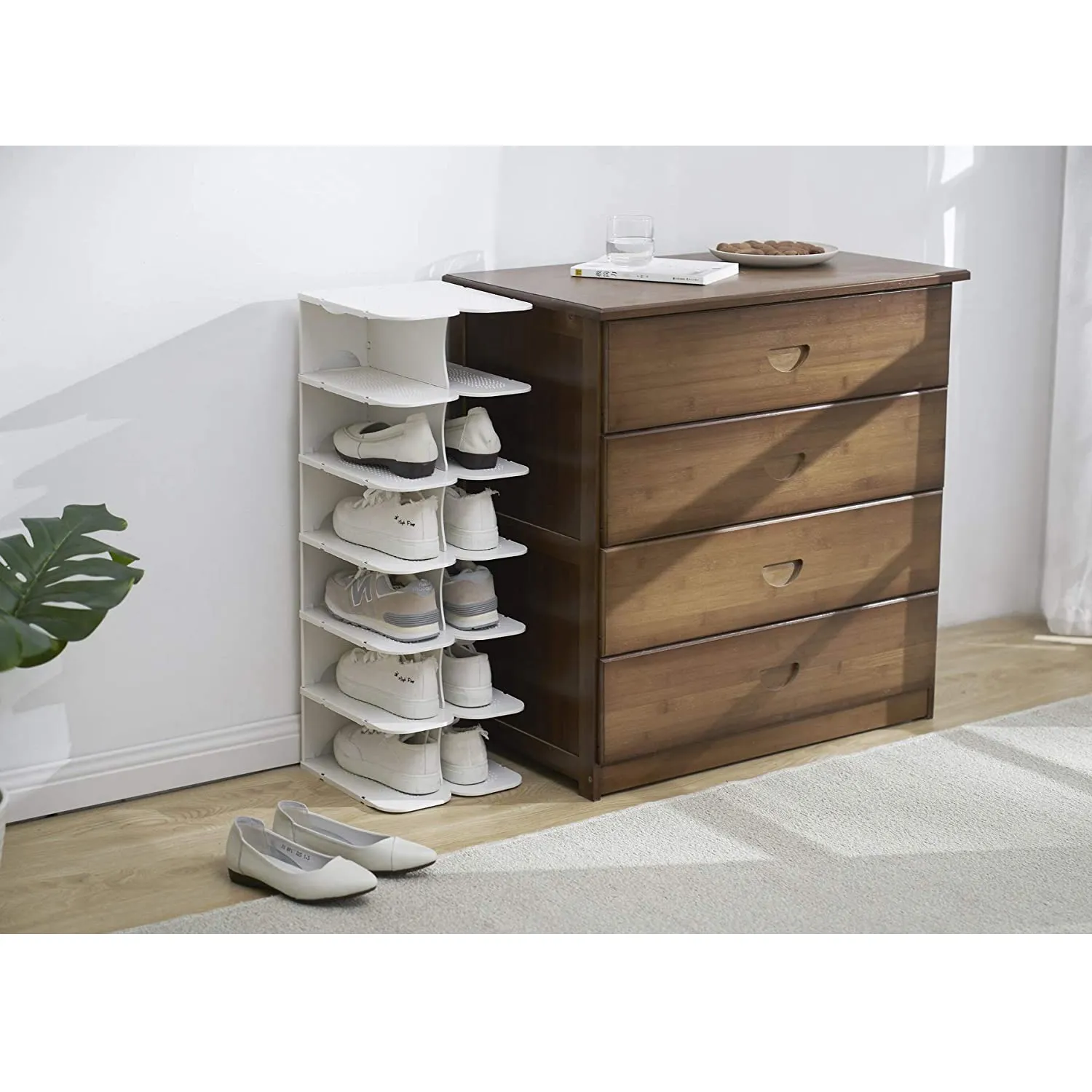 SHOEWAY 6-Tier Stackable Adjustable Multi-Function Space-Saving Shoe Rack