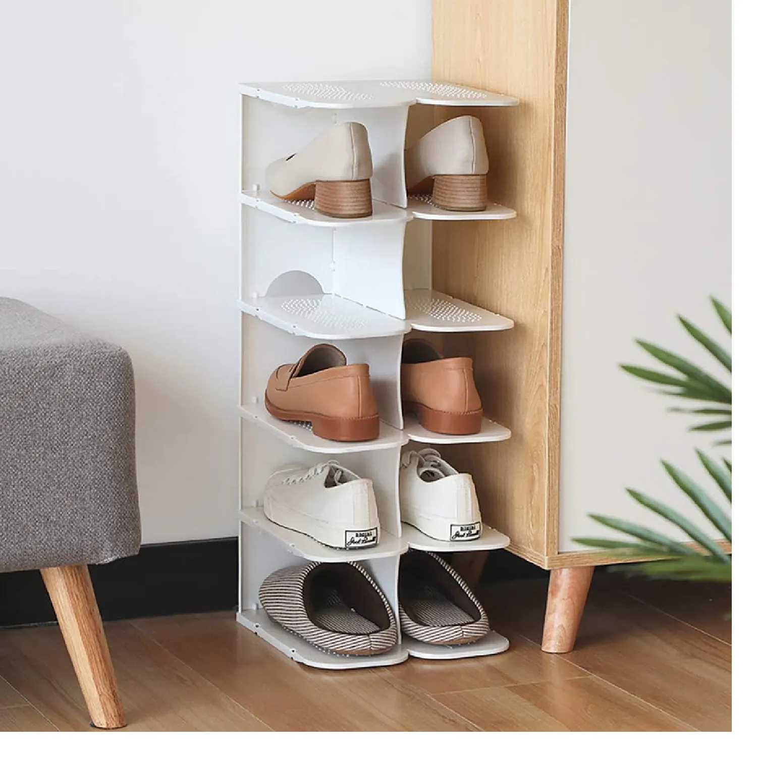 SHOEWAY 6-Tier Stackable Adjustable Multi-Function Space-Saving Shoe Rack