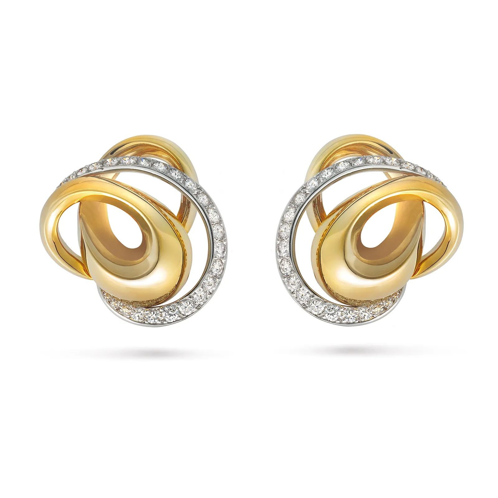 Signature Diamond, Platinum and Yellow Gold Earrings