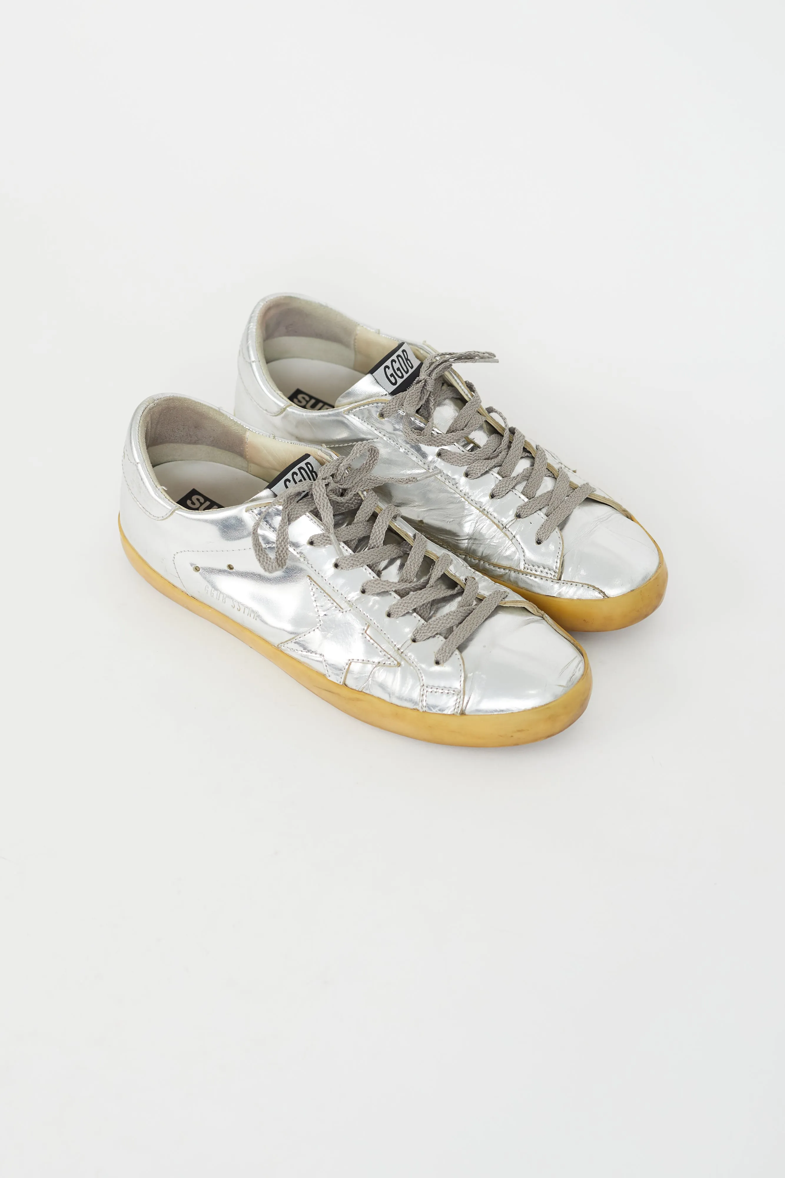 Silver Leather Superstar Low Top Sneaker