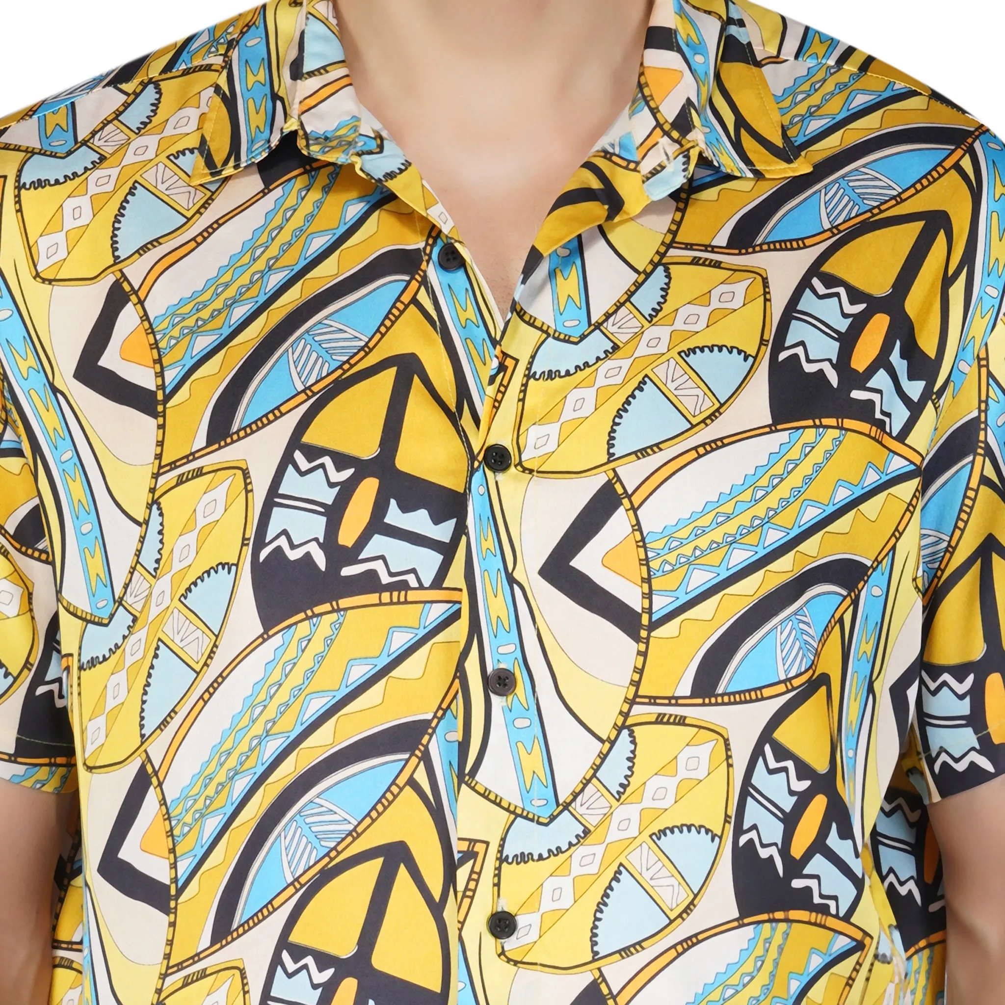 SLAY. Men's Abstract Print Designer Satin Resort Shirt