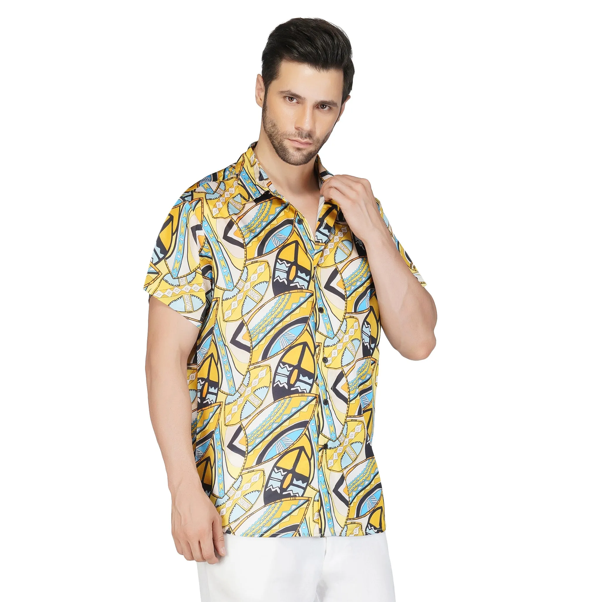 SLAY. Men's Abstract Print Designer Satin Resort Shirt