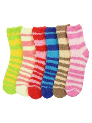 Striped Assorted Multicolor 6 Pack Fuzzy Socks