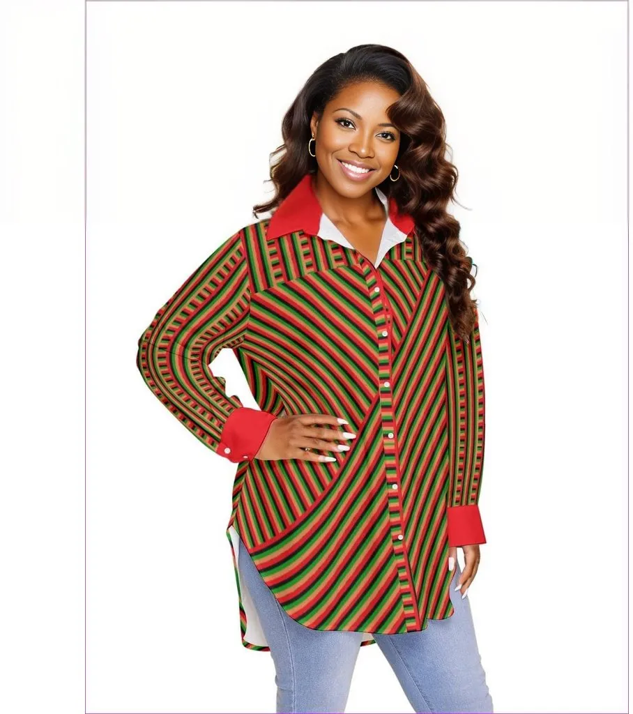 Striped Galore Women's Button-up With Long Sleeve Voluptuous ( ) Plus Size