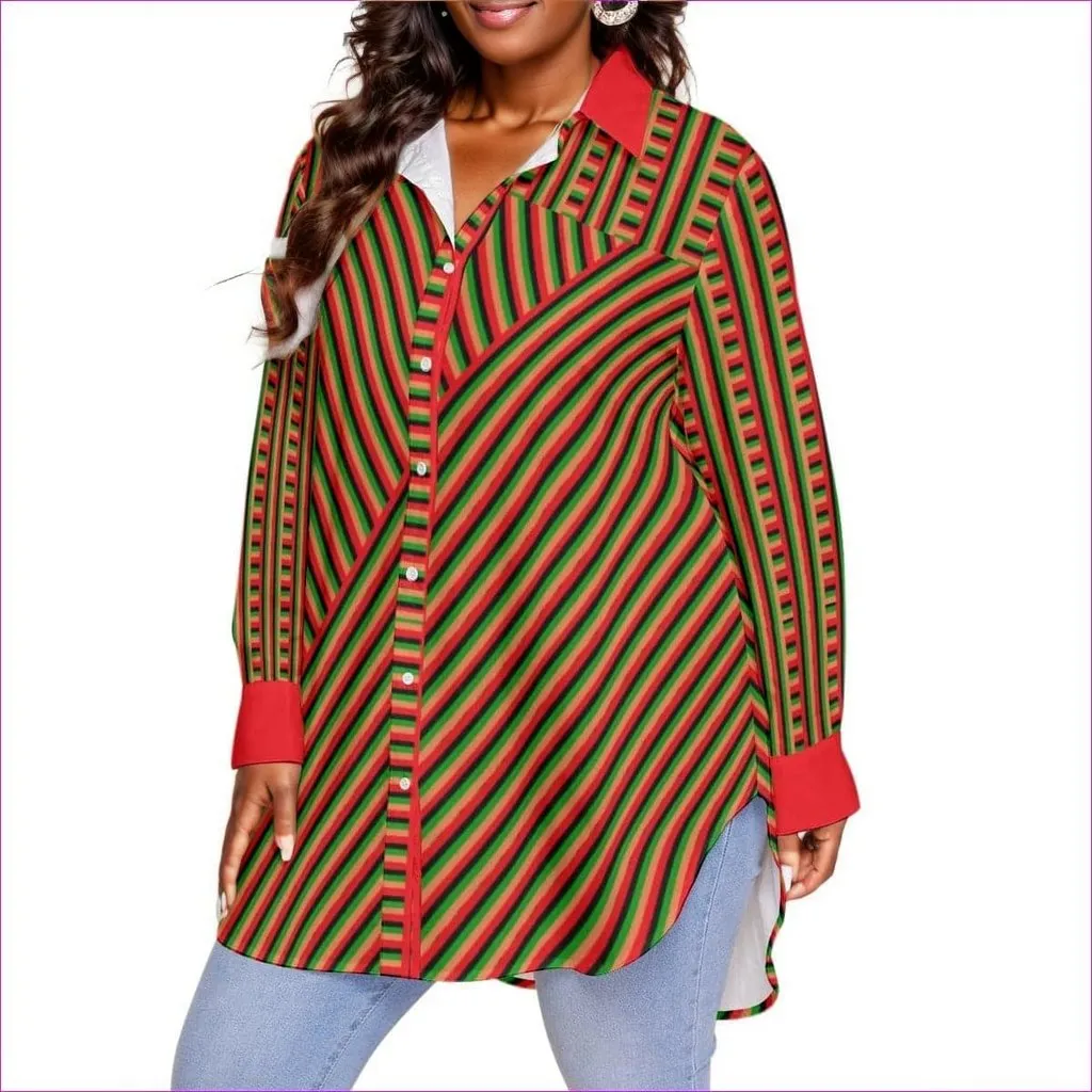 Striped Galore Women's Button-up With Long Sleeve Voluptuous ( ) Plus Size