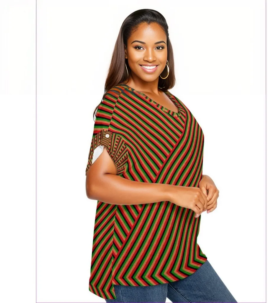 Striped Galore Women's Drop-shoulder Short Sleeve T-shirt With Sleeve Loops Voluptuous ( ) Plus Size