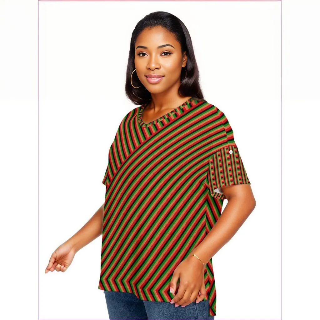 Striped Galore Women's Drop-shoulder Short Sleeve T-shirt With Sleeve Loops Voluptuous ( ) Plus Size