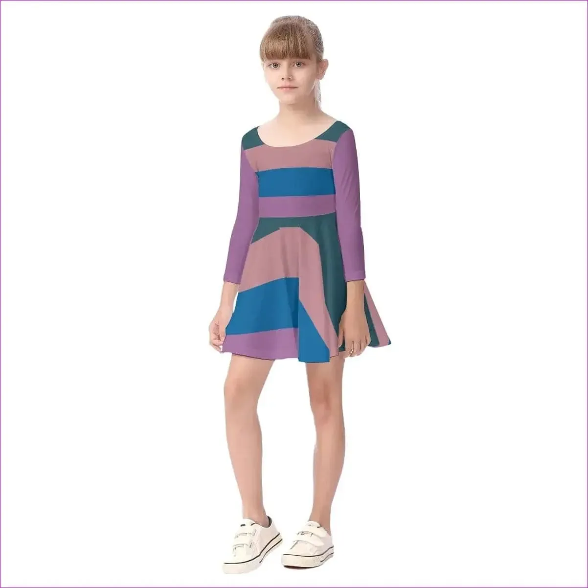 Striped Kids Girls Long Sleeve Dress