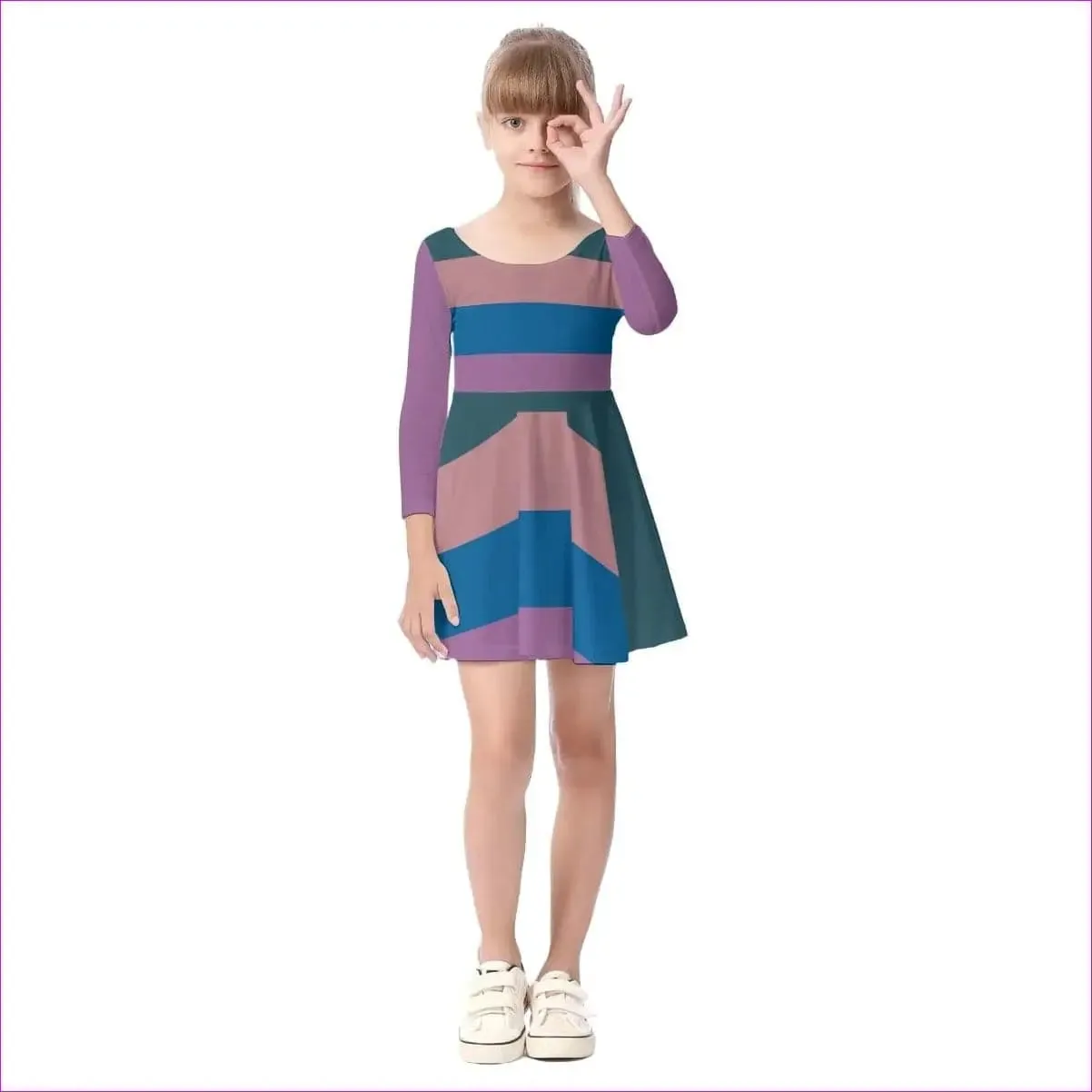 Striped Kids Girls Long Sleeve Dress