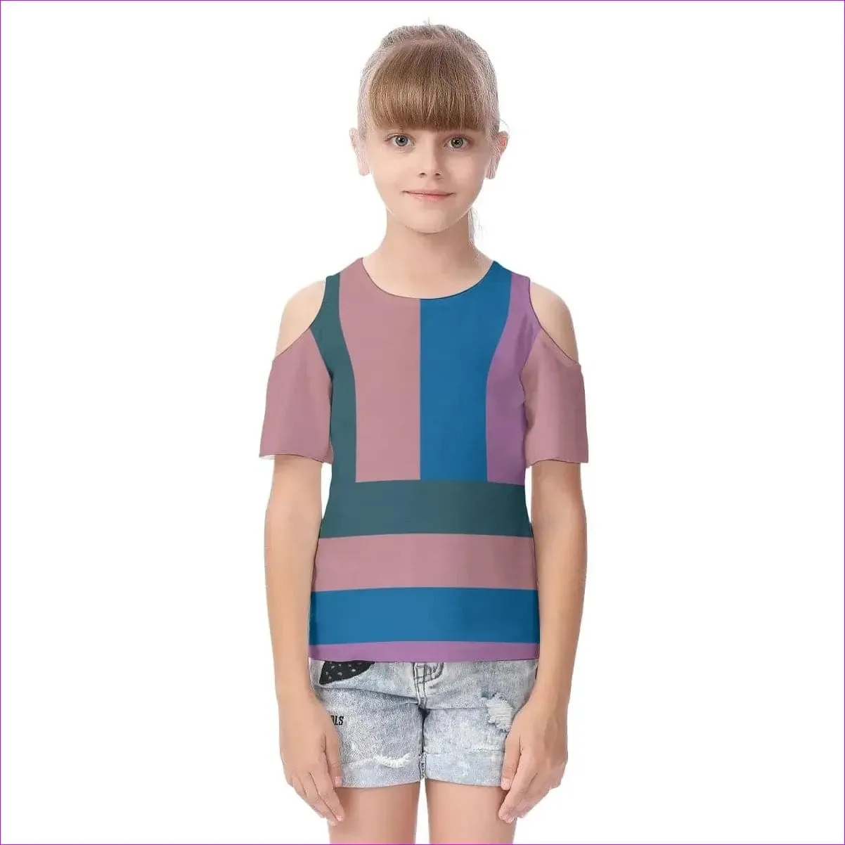 Striped Kids Kids Cold Shoulder T-shirt With Ruffle Sleeves