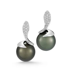 Tahitian Black Pearl and Diamond Earrings