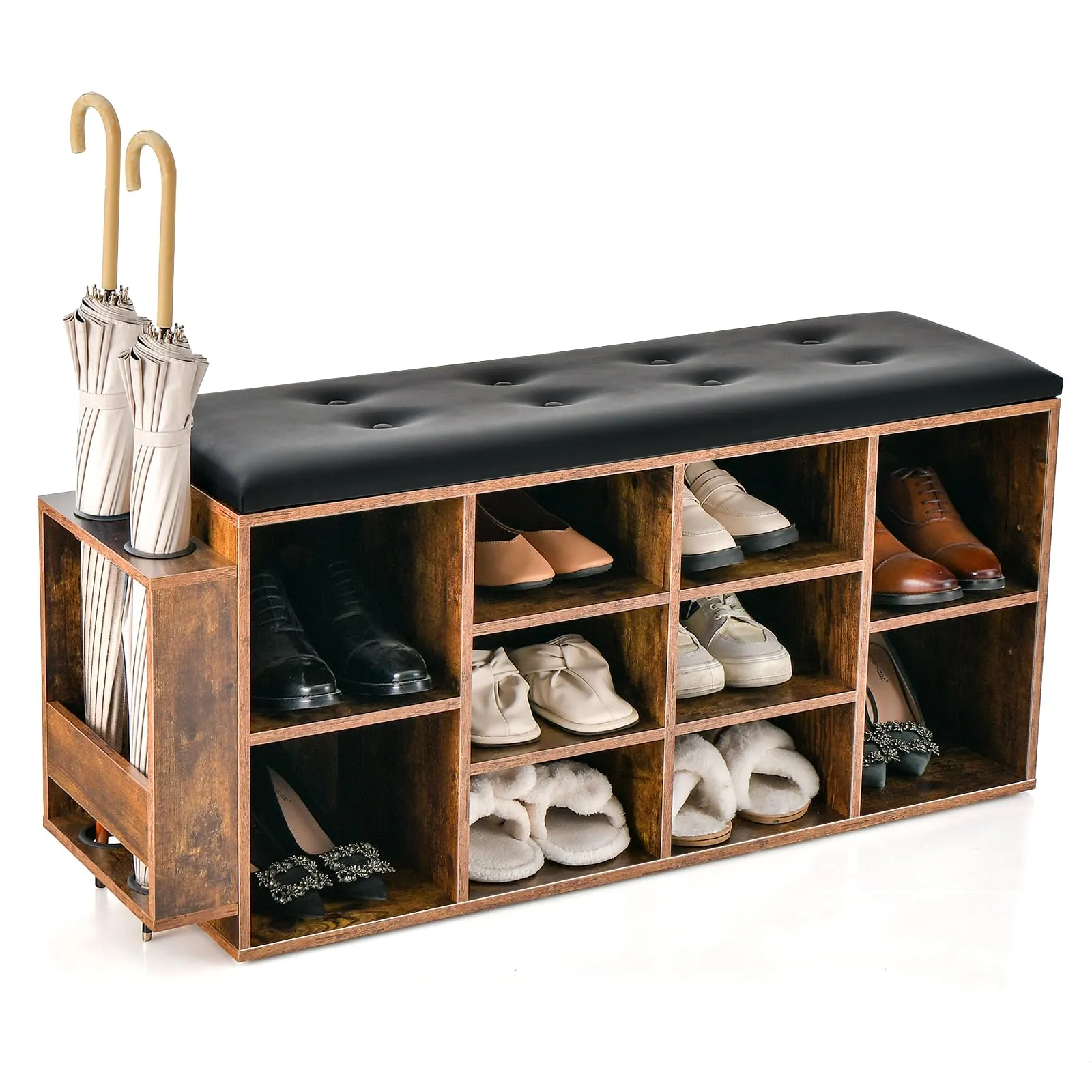 Tangkula Shoe Storage Bench with Umbrella Stand, 10-Cube Entryway Bench