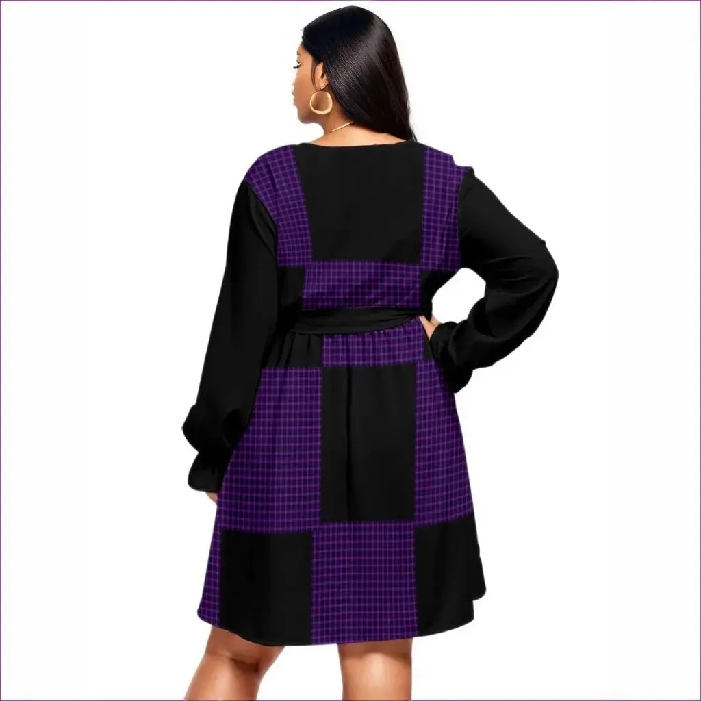 Tartan 2 Women's V-neck Dress With Waistband Volutpuous ( ) Plus Size