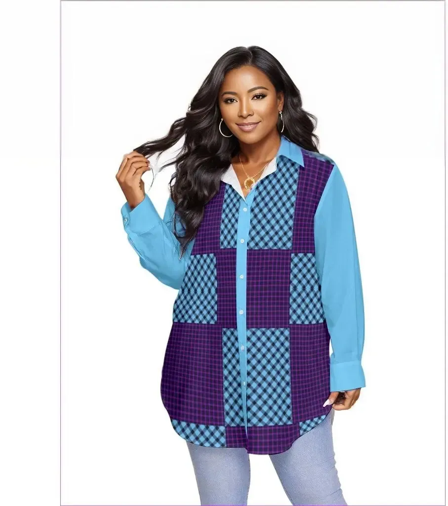 Tartan Women's Button-Up With Long Sleeve Voluptuous ( ) Plus Size